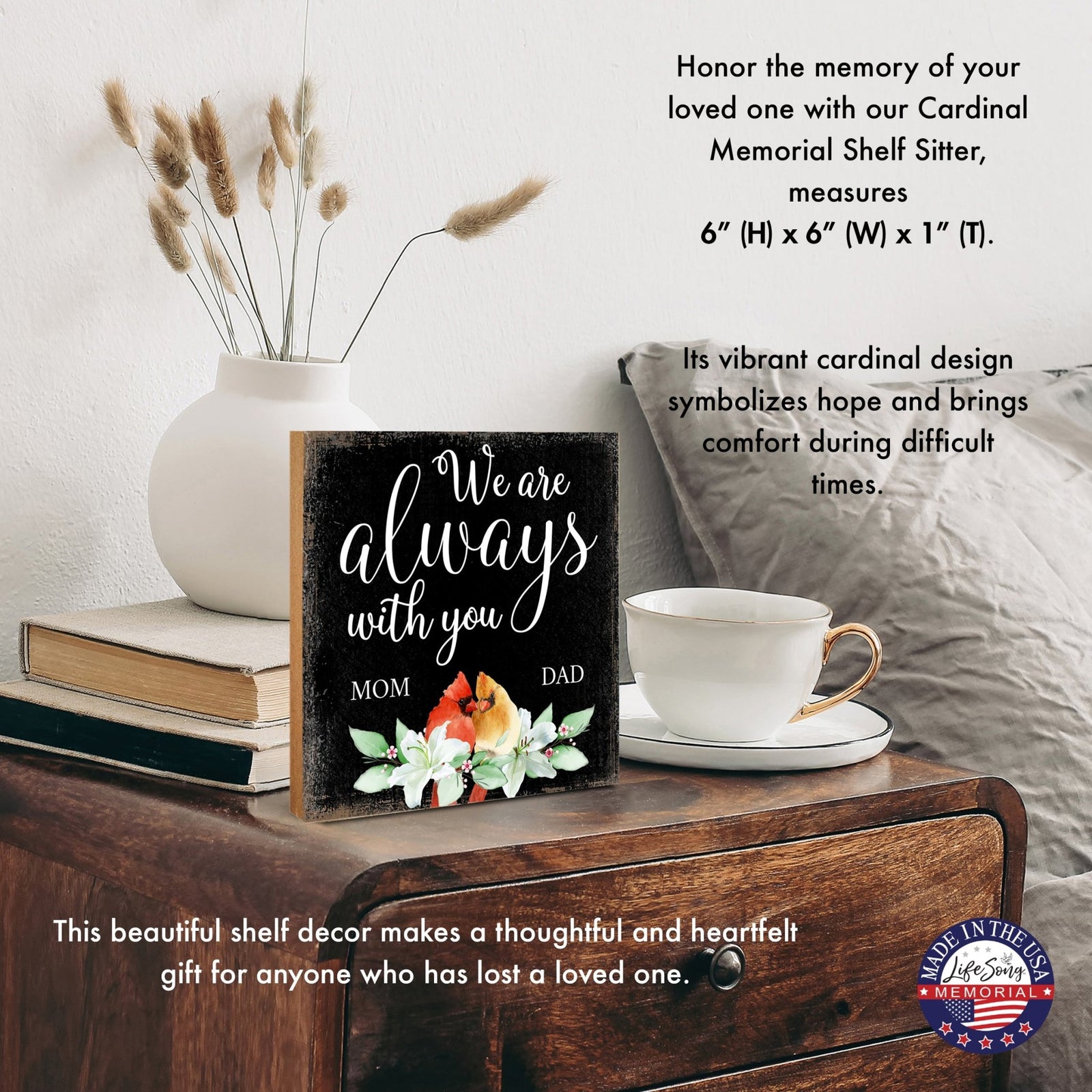 Wooden Memorial Shelf Décor and Tabletop Signs for Loss of Loved One - LifeSong Milestones