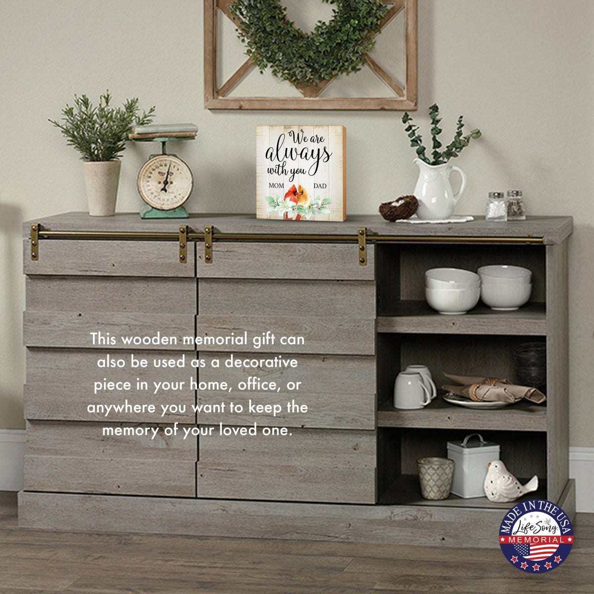 Wooden Memorial Shelf Décor and Tabletop Signs for Loss of Loved One - LifeSong Milestones