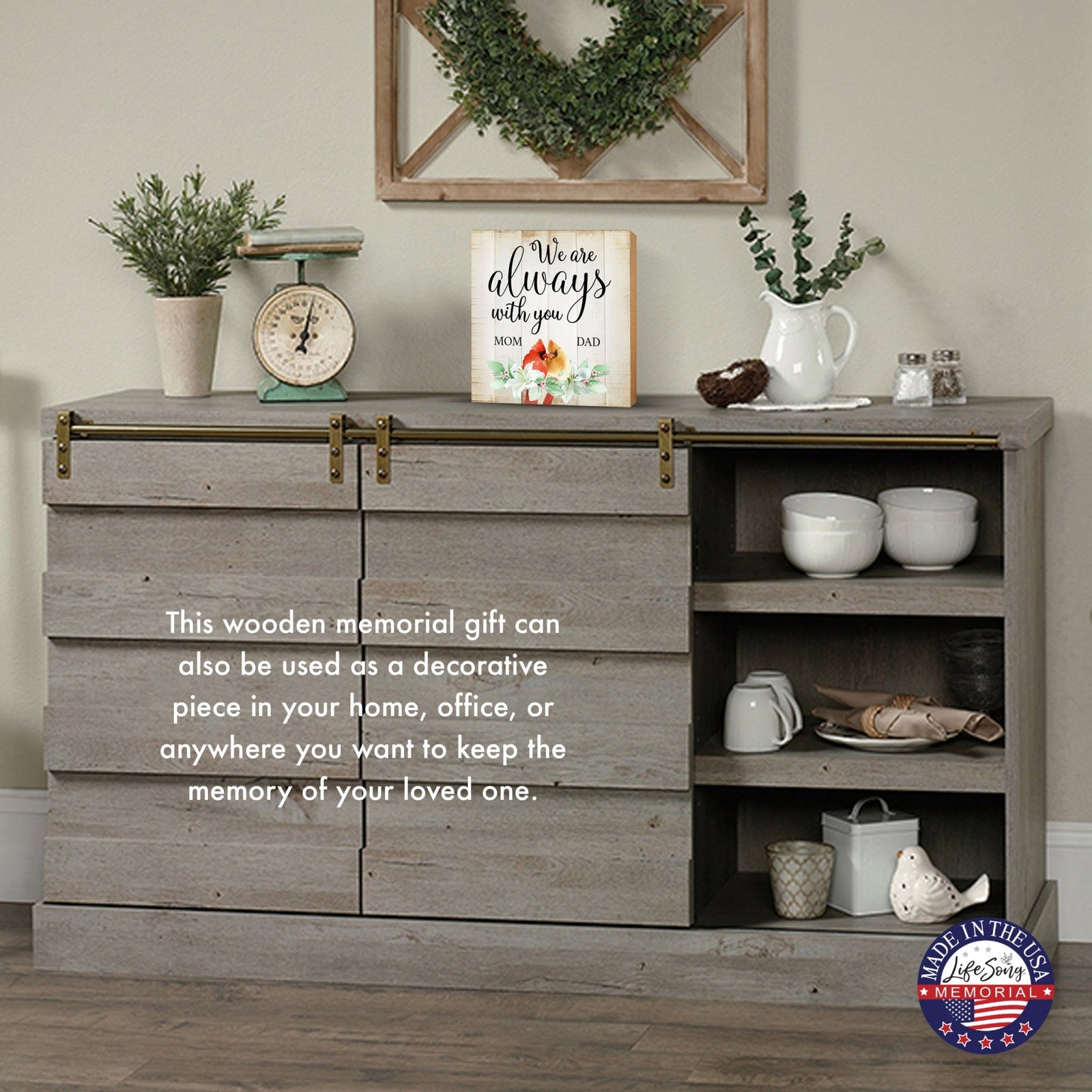 Wooden Memorial Shelf Décor and Tabletop Signs for Loss of Loved One - LifeSong Milestones