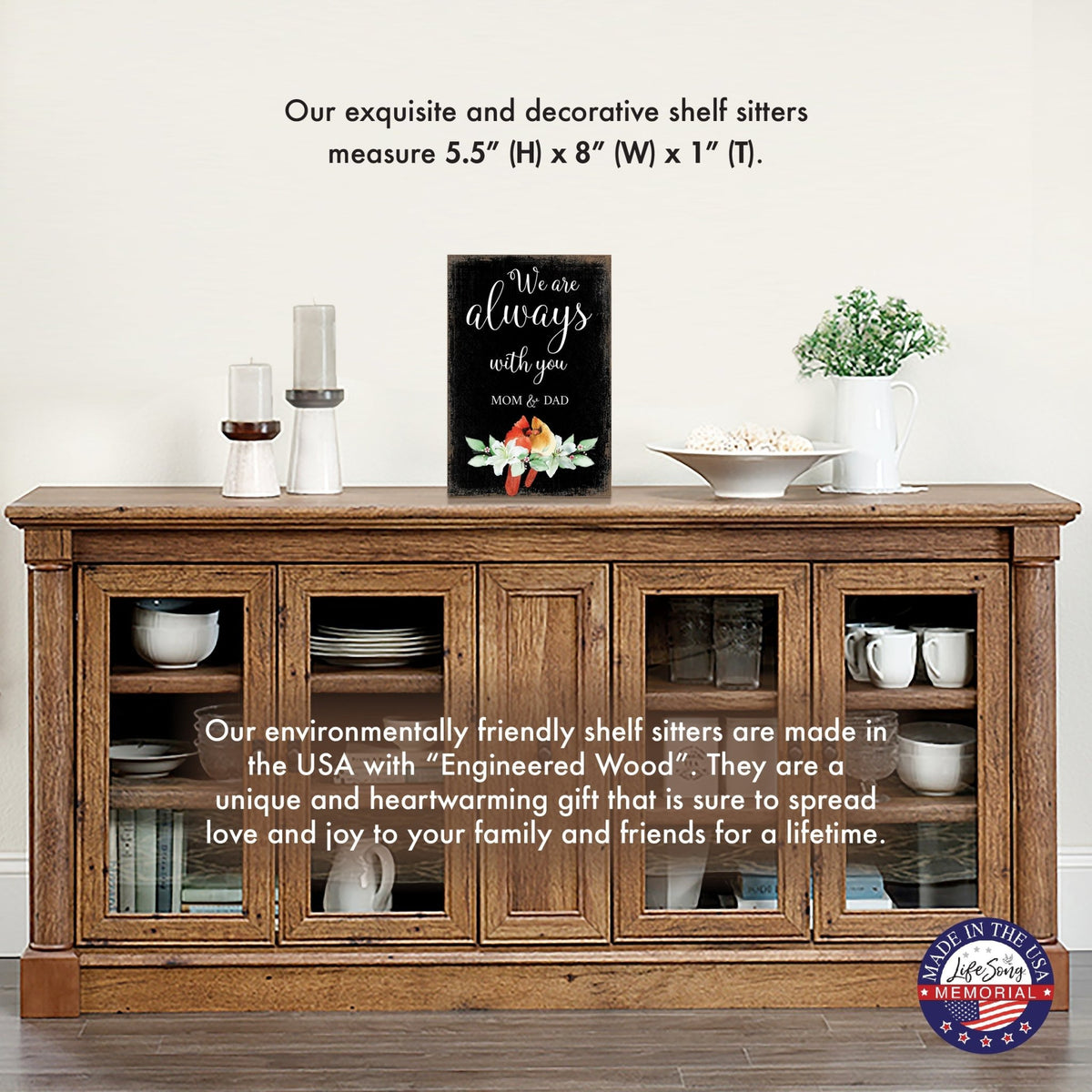 Wooden Memorial Shelf Décor and Tabletop Signs for Loss of Loved One - LifeSong Milestones
