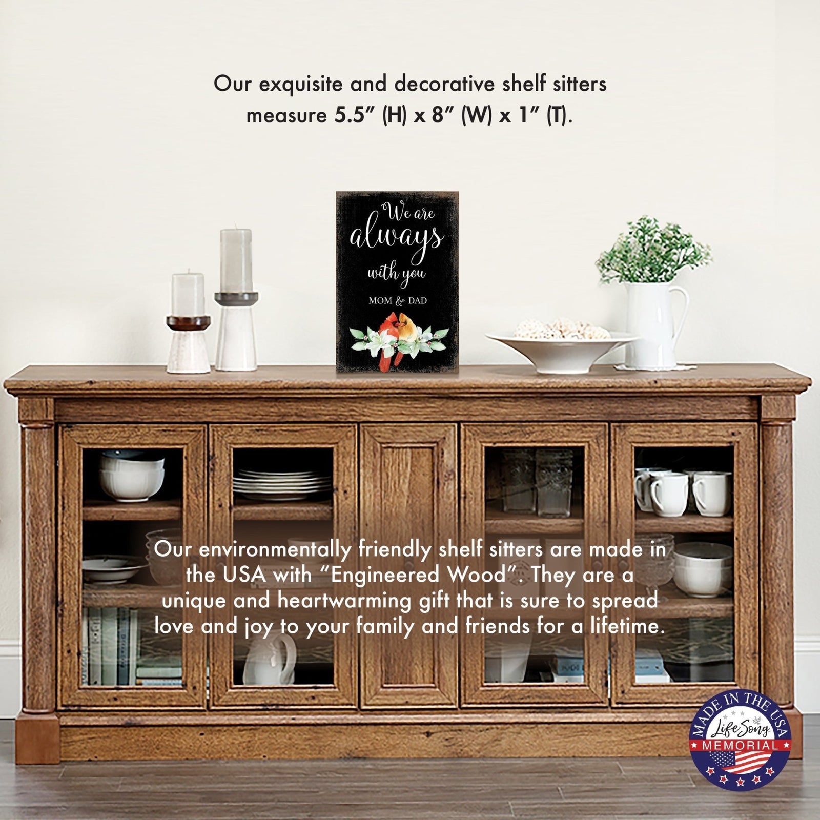 Wooden Memorial Shelf Décor and Tabletop Signs for Loss of Loved One - LifeSong Milestones