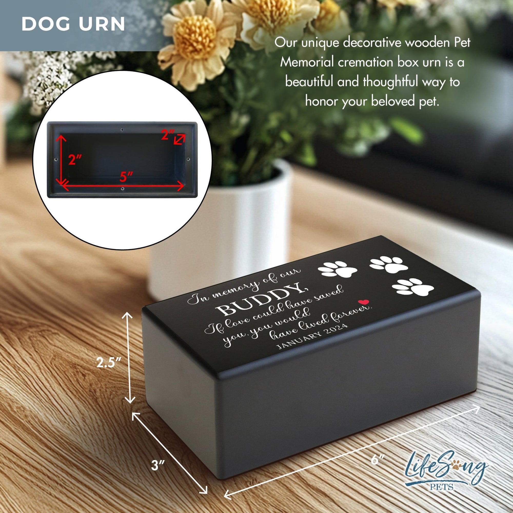 Wooden Pet Urns for Ashes – Custom Engraved Pet Urn Box with Photo Frame - If Love Could Have Saved - LifeSong Milestones