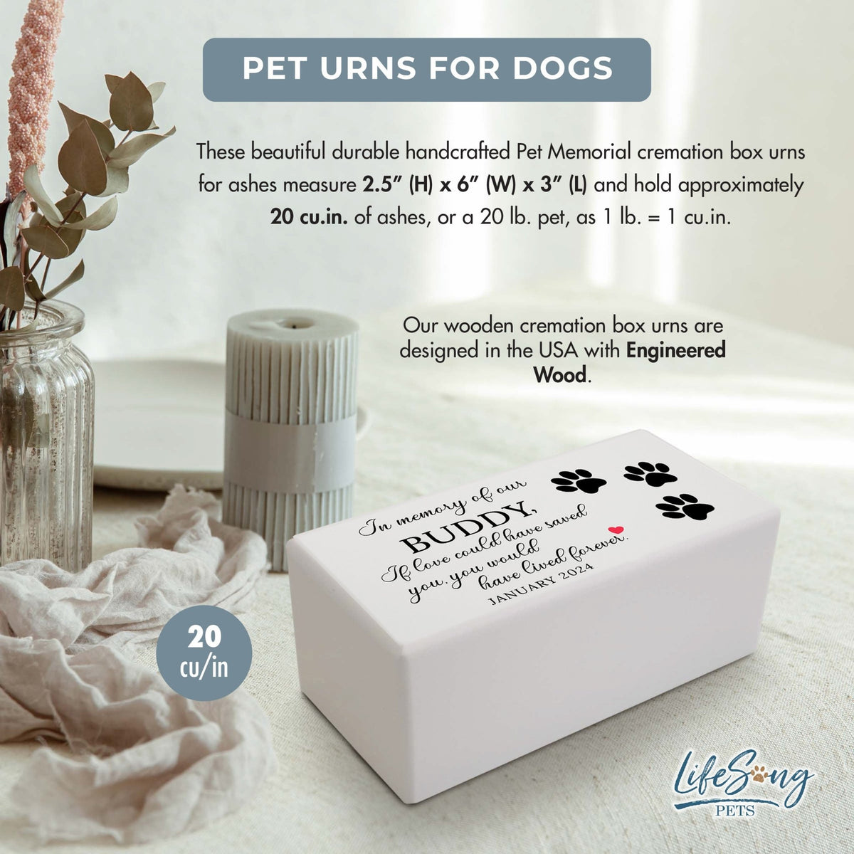 Wooden Pet Urns for Ashes – Custom Engraved Pet Urn Box with Photo Frame - If Love Could Have Saved - LifeSong Milestones