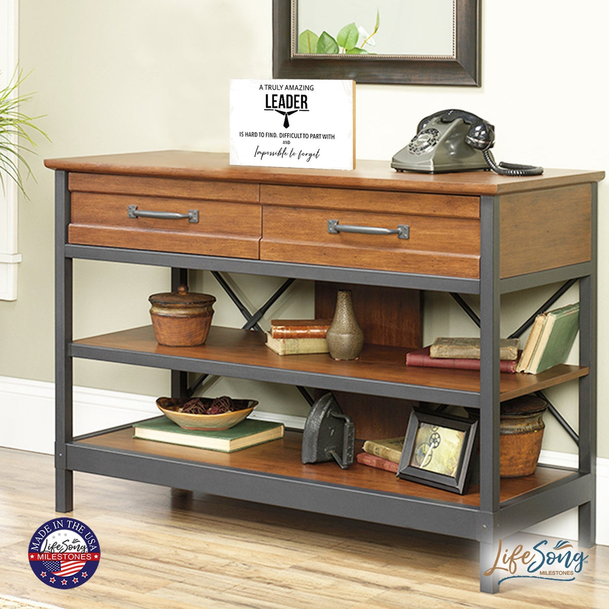 Wooden Shelf and Table Top Office Decor Gift for Boss - LifeSong Milestones