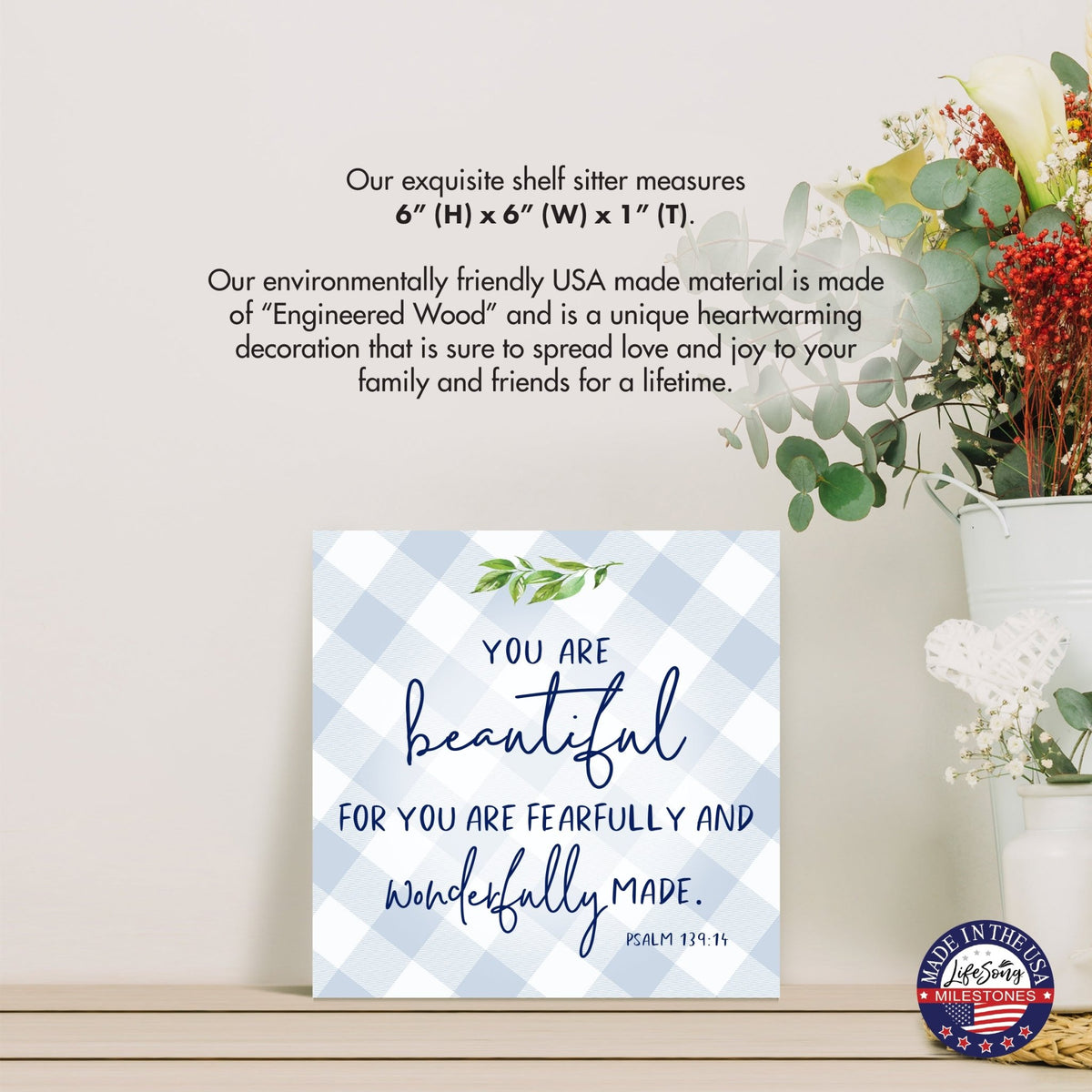 Wooden Shelf Décor and Tabletop Signs for Baby Baptism - You Are Beautiful - LifeSong Milestones