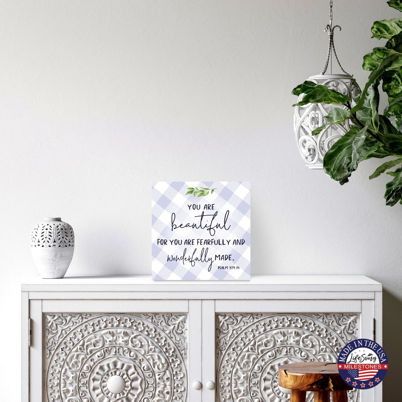 Wooden Shelf Décor and Tabletop Signs for Baby Baptism - You Are Beautiful - LifeSong Milestones
