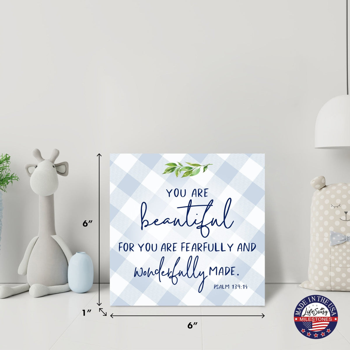 Wooden Shelf Décor and Tabletop Signs for Baby Baptism - You Are Beautiful - LifeSong Milestones