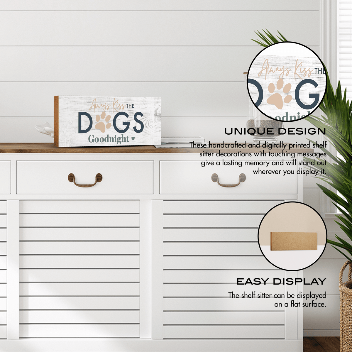 Wooden Shelf Decor and Tabletop Signs with Pet Verses - Kiss The Dogs - LifeSong Milestones
