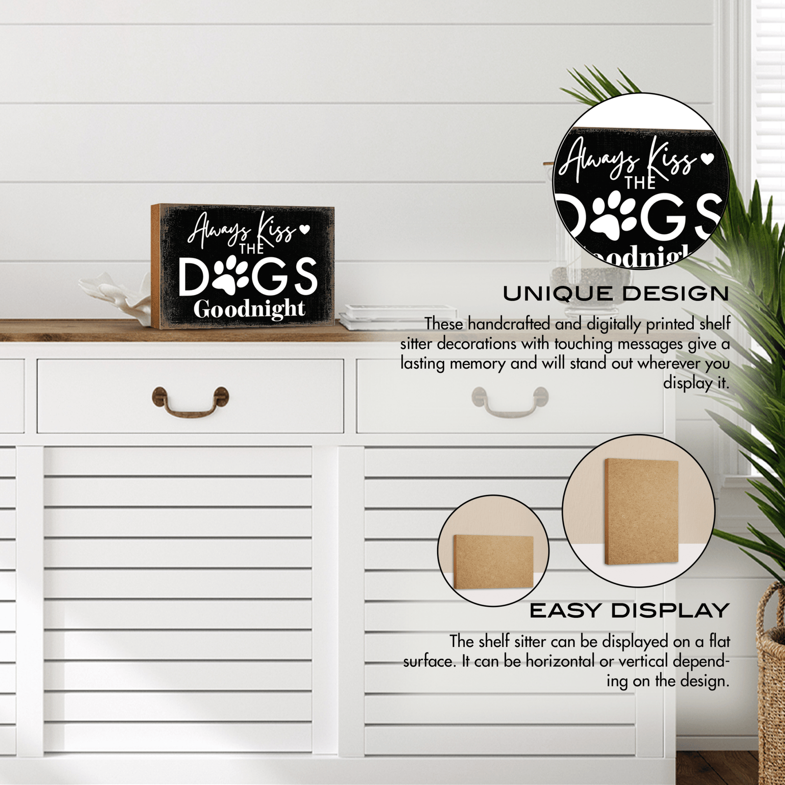 Wooden Shelf Decor and Tabletop Signs with Pet Verses - Kiss The Dogs - LifeSong Milestones