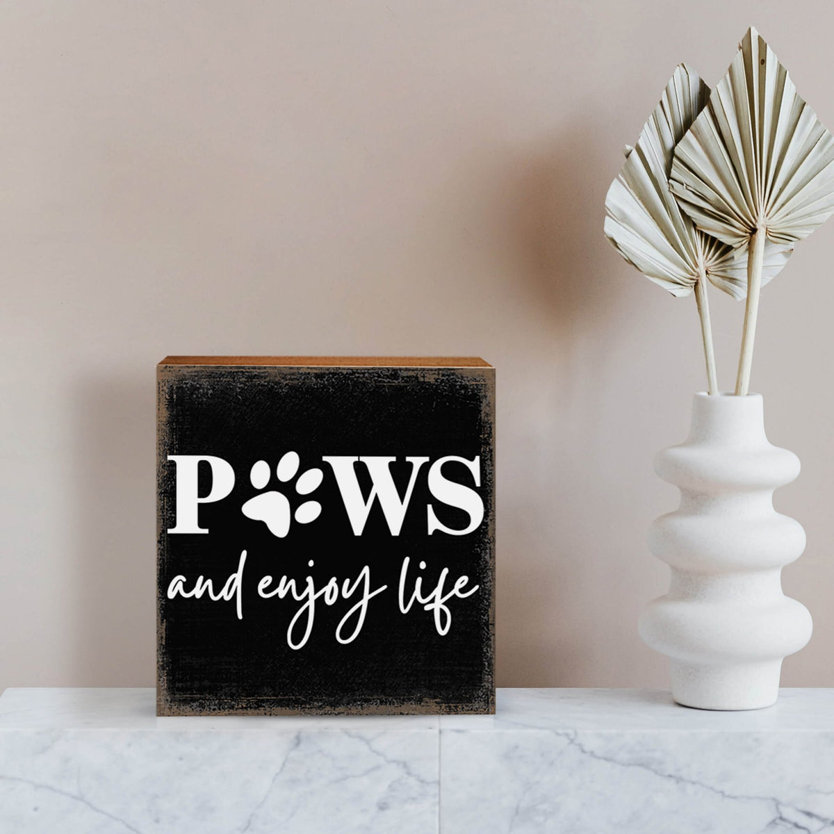 Wooden Shelf Decor and Tabletop Signs with Pet Verses - Paws and Enjoy Life - LifeSong Milestones