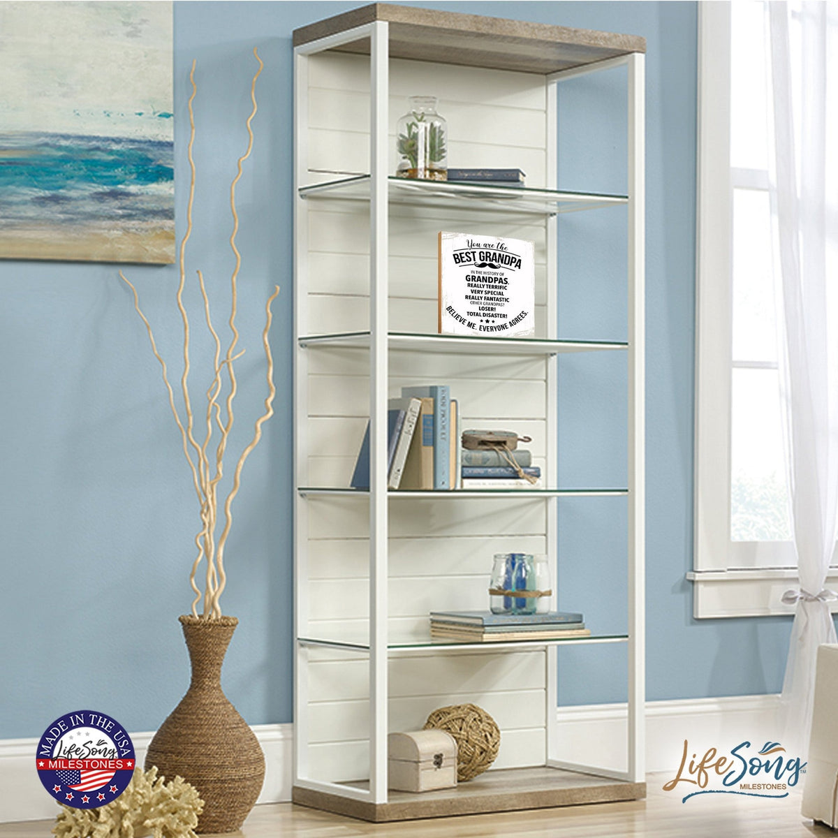 Wooden Table Top and Shelf Home Décor Gift for Grandfather - LifeSong Milestones