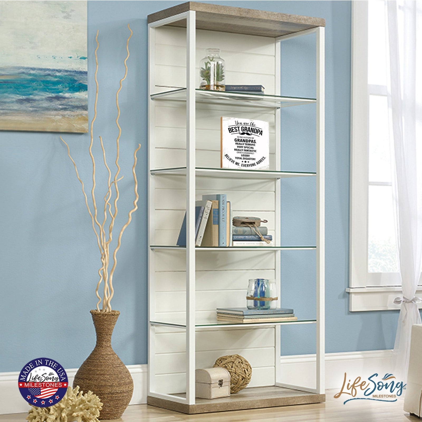 Wooden Table Top and Shelf Home Décor Gift for Grandfather - LifeSong Milestones