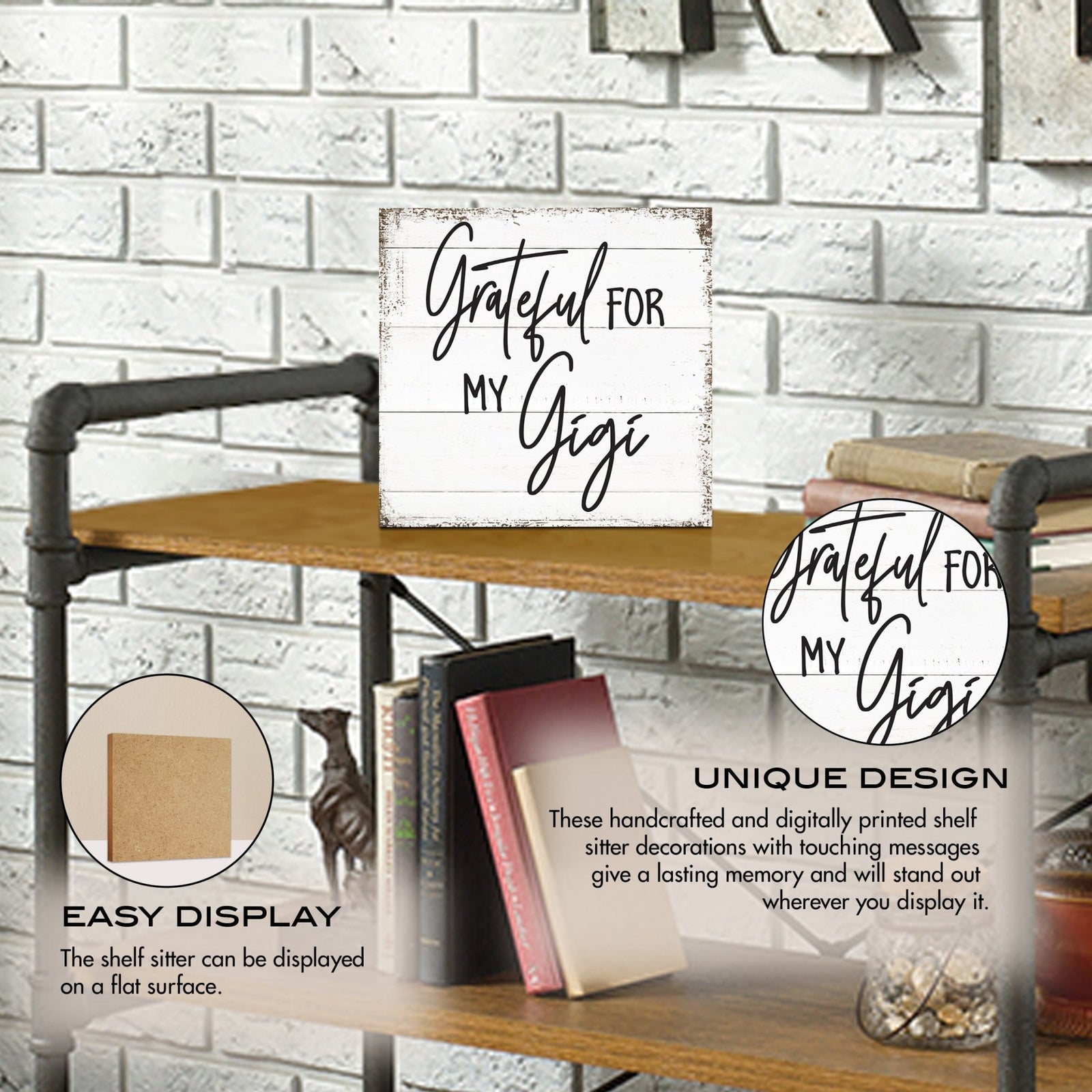 Wooden Unique Shelf Decor and Table Top Signs for Grandmother - Grateful For My - LifeSong Milestones