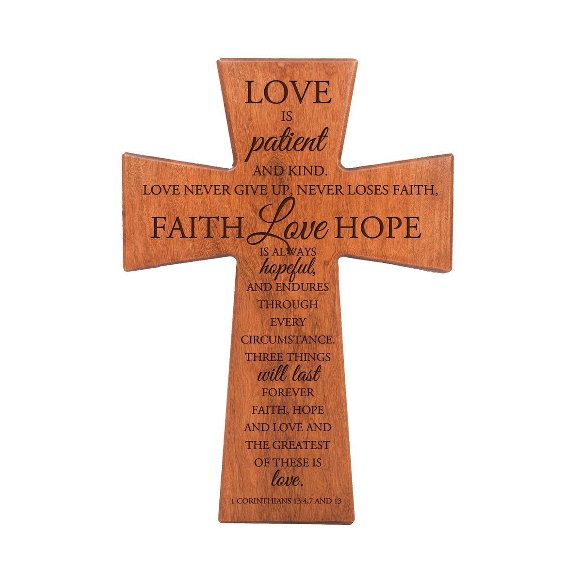 Wooden Wall Cross for Confirmation 7x11 – Love is patient and kind - LifeSong Milestones