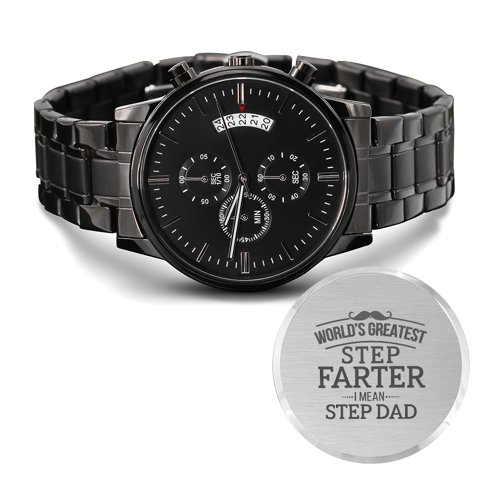 'World's Greatest' Custom Watch – Engraved Chronograph Gift for Stepdad Who Stepped Up - LifeSong Milestones