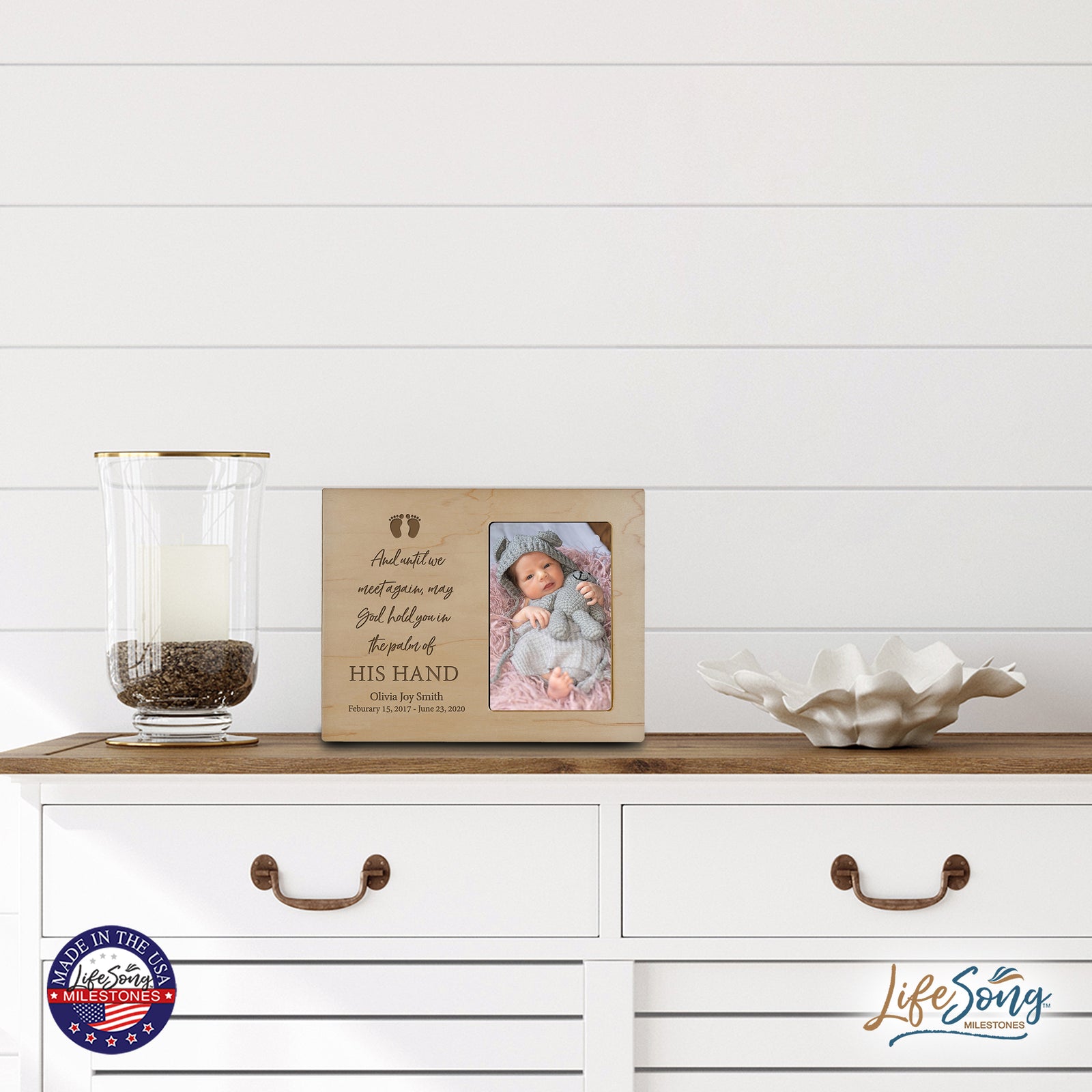 Personalized Wooden Memorial 8x10 Picture Frame holds 4x6 photo for Baby - Until We Meet Again - LifeSong Milestones