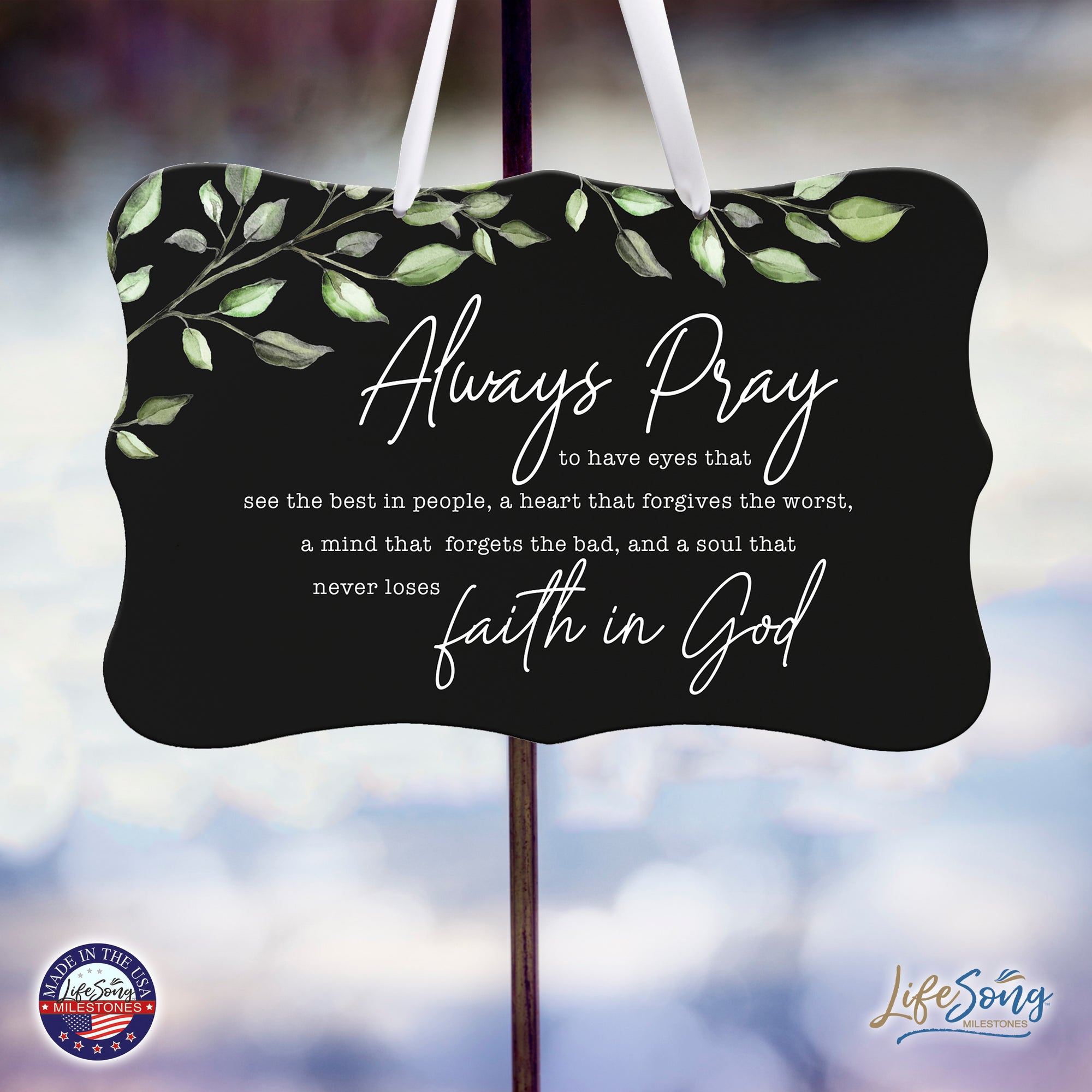 Wooden Wall Hanging Sign for Home Decorations 8x12 - Always Pray (Leaves)