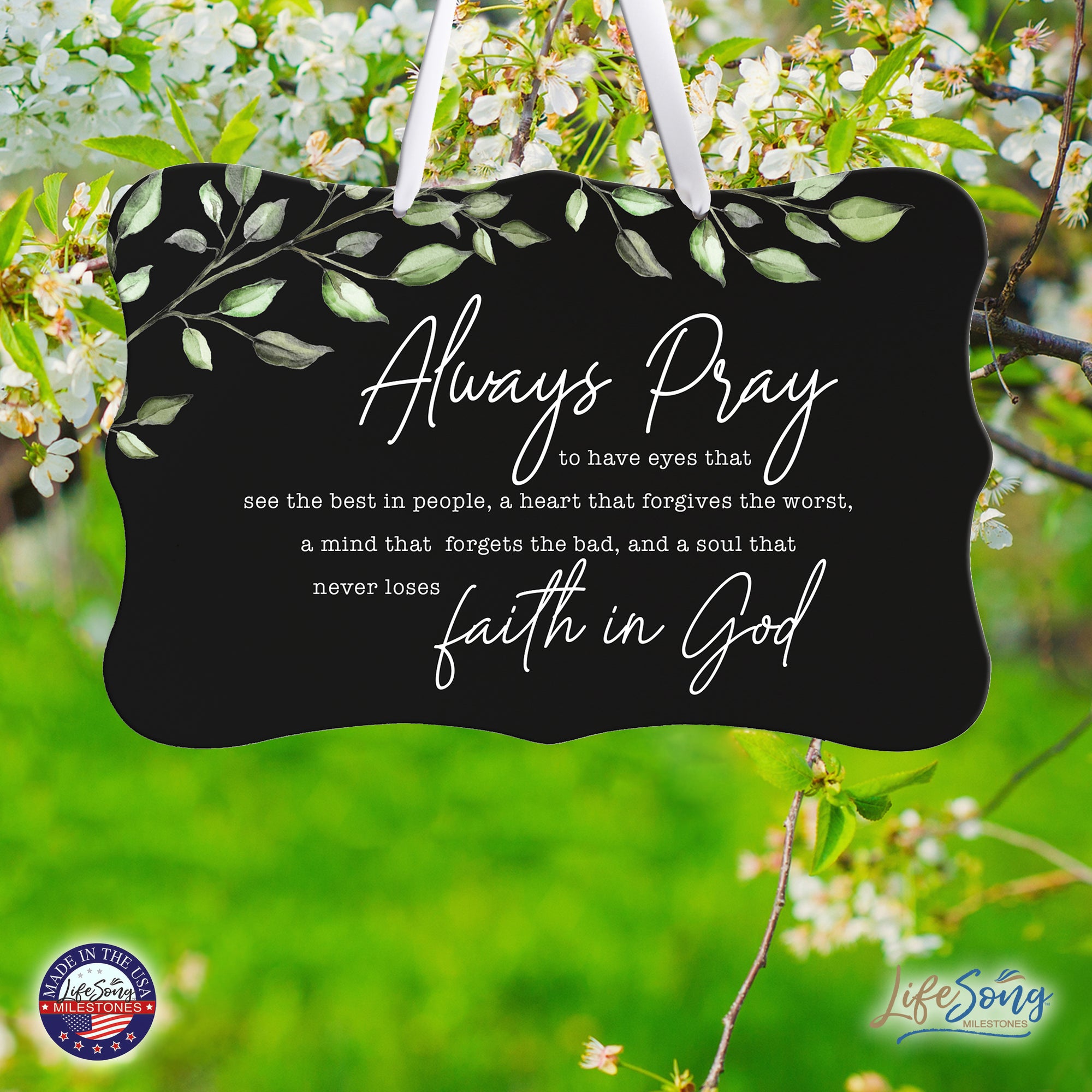 Wooden Wall Hanging Sign for Home Decorations 8x12 - Always Pray (Leaves)