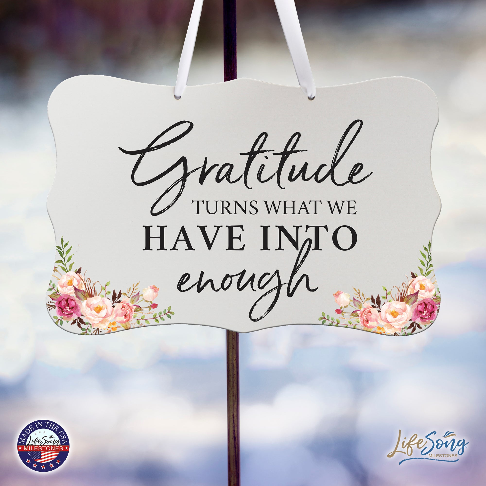 Wooden Wall Hanging Sign for Home Decorations 8x12 - Gratitude Turns