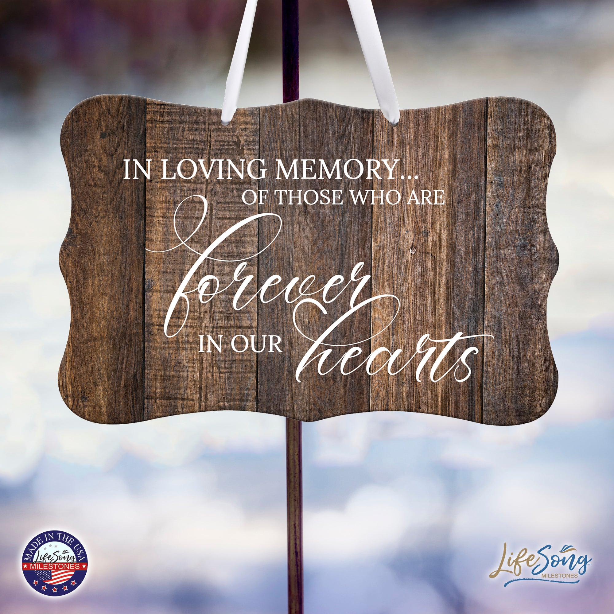 Wooden Memorial Wall Sign Hanging Decor 8x12 for Loss of Loved One - In Loving Memory