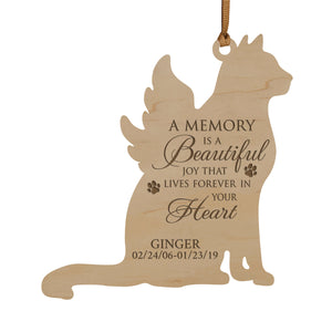 Pet Memorial Wooden Dog or Cat Ornament - A Memory Is A Beautiful Joy
