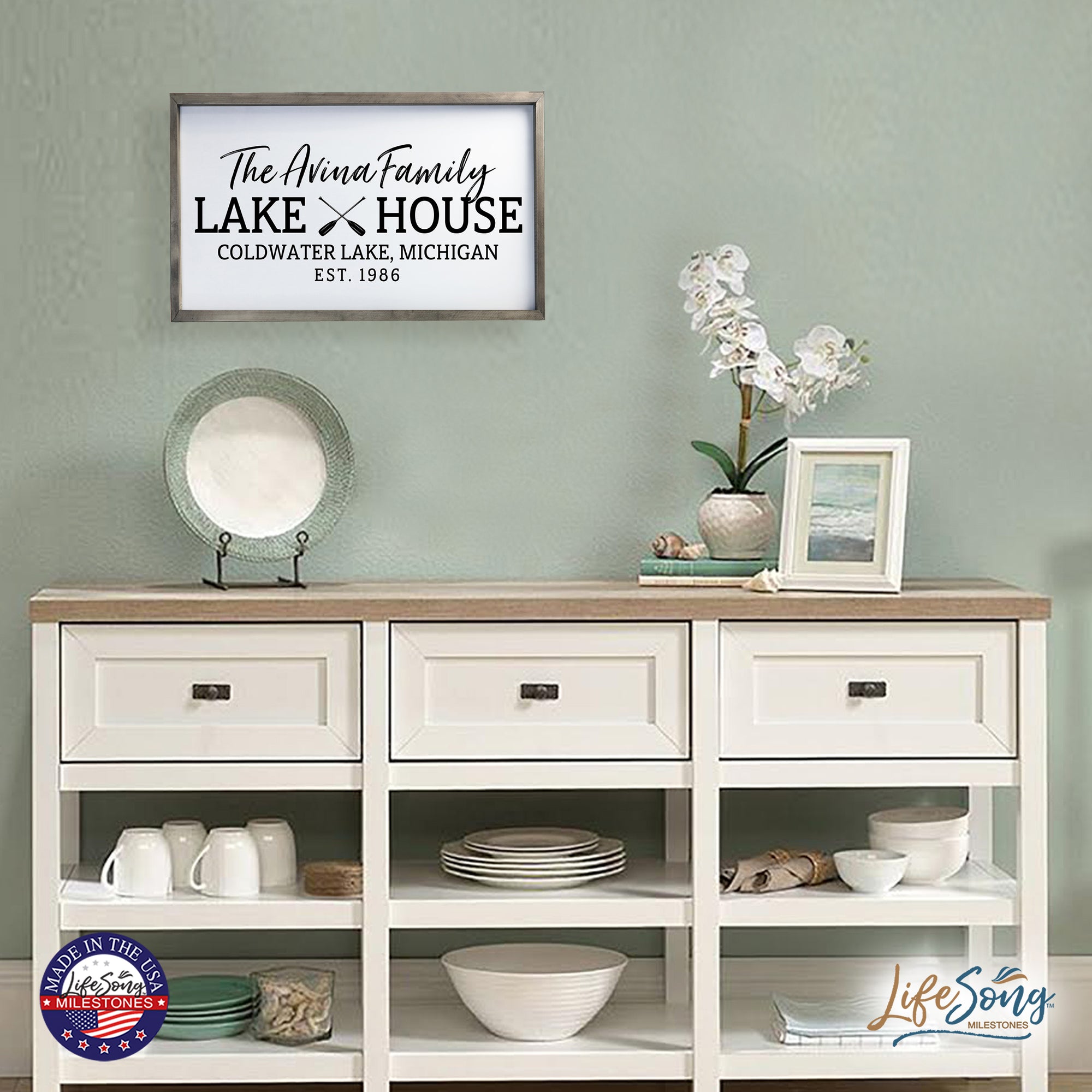 Inspirational Personalized Framed Shadow Box 16x25 - Lake House (Paddles)