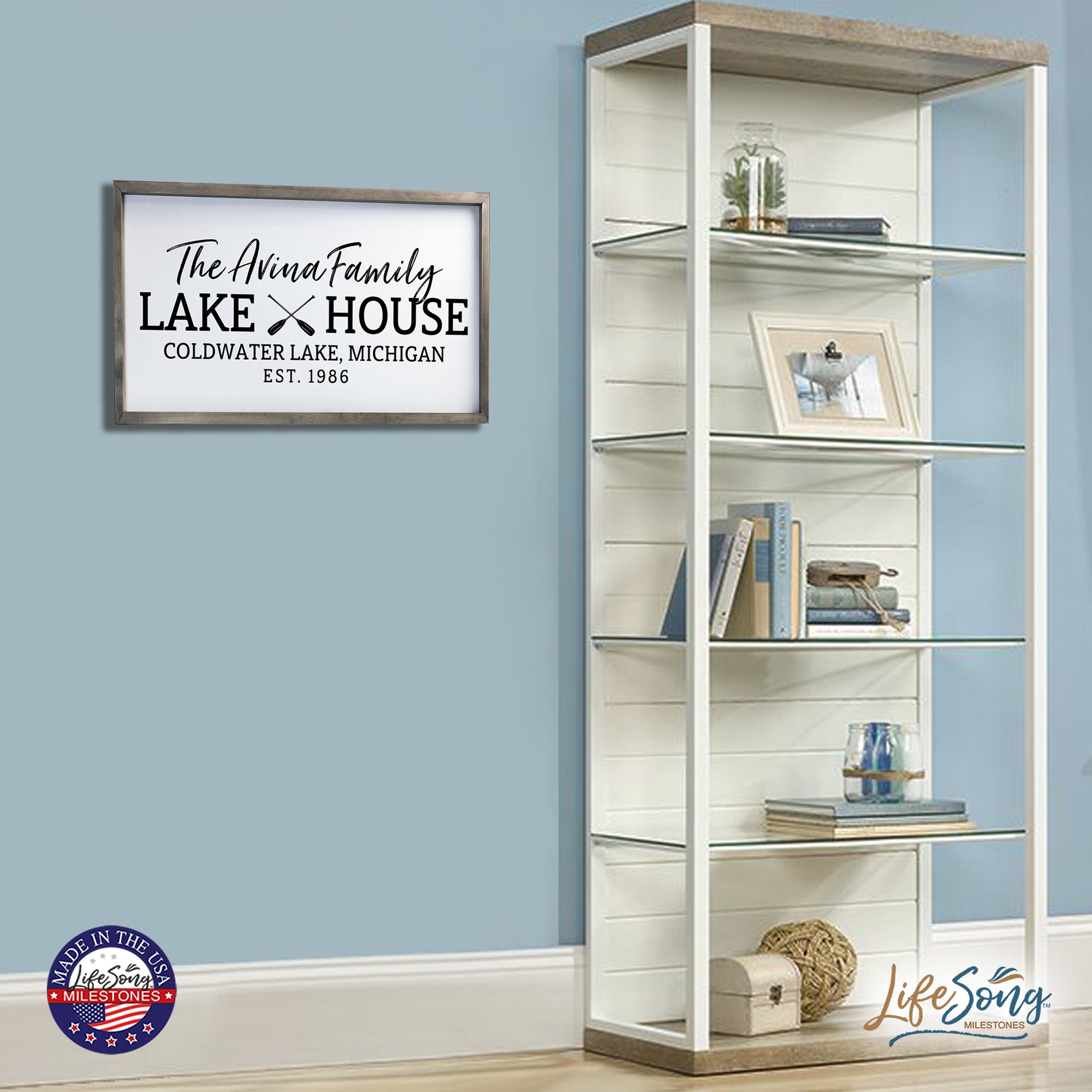 Inspirational Personalized Framed Shadow Box 16x25 - Lake House (Paddles)