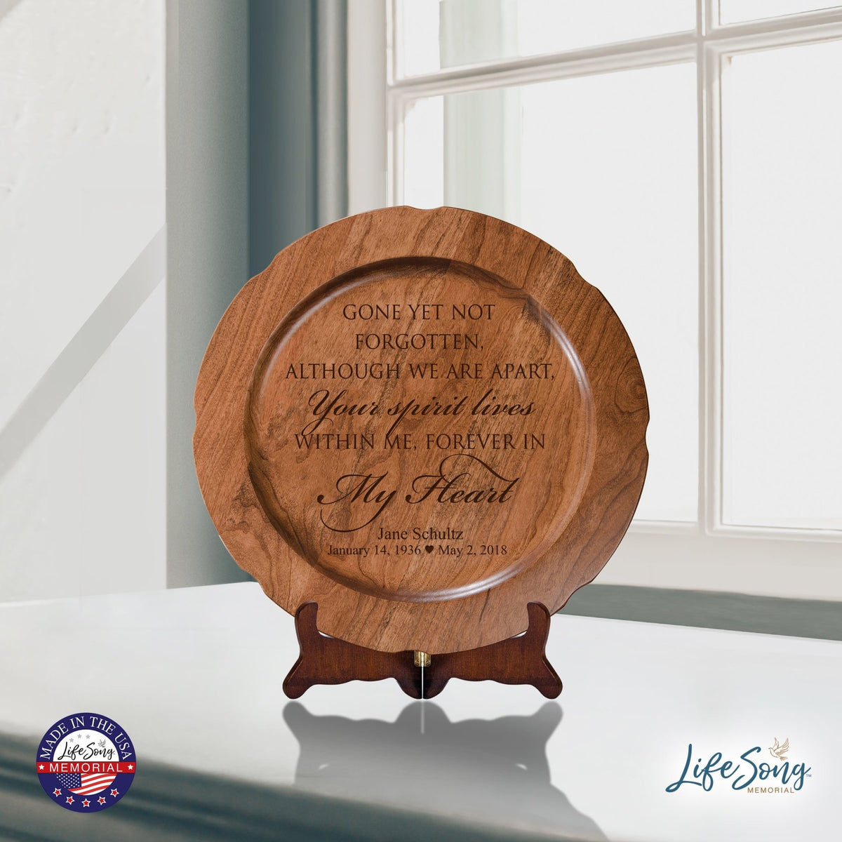 12" Personalized Memorial Wooden Plate - Gone but Not Forgotten - LifeSong Milestones