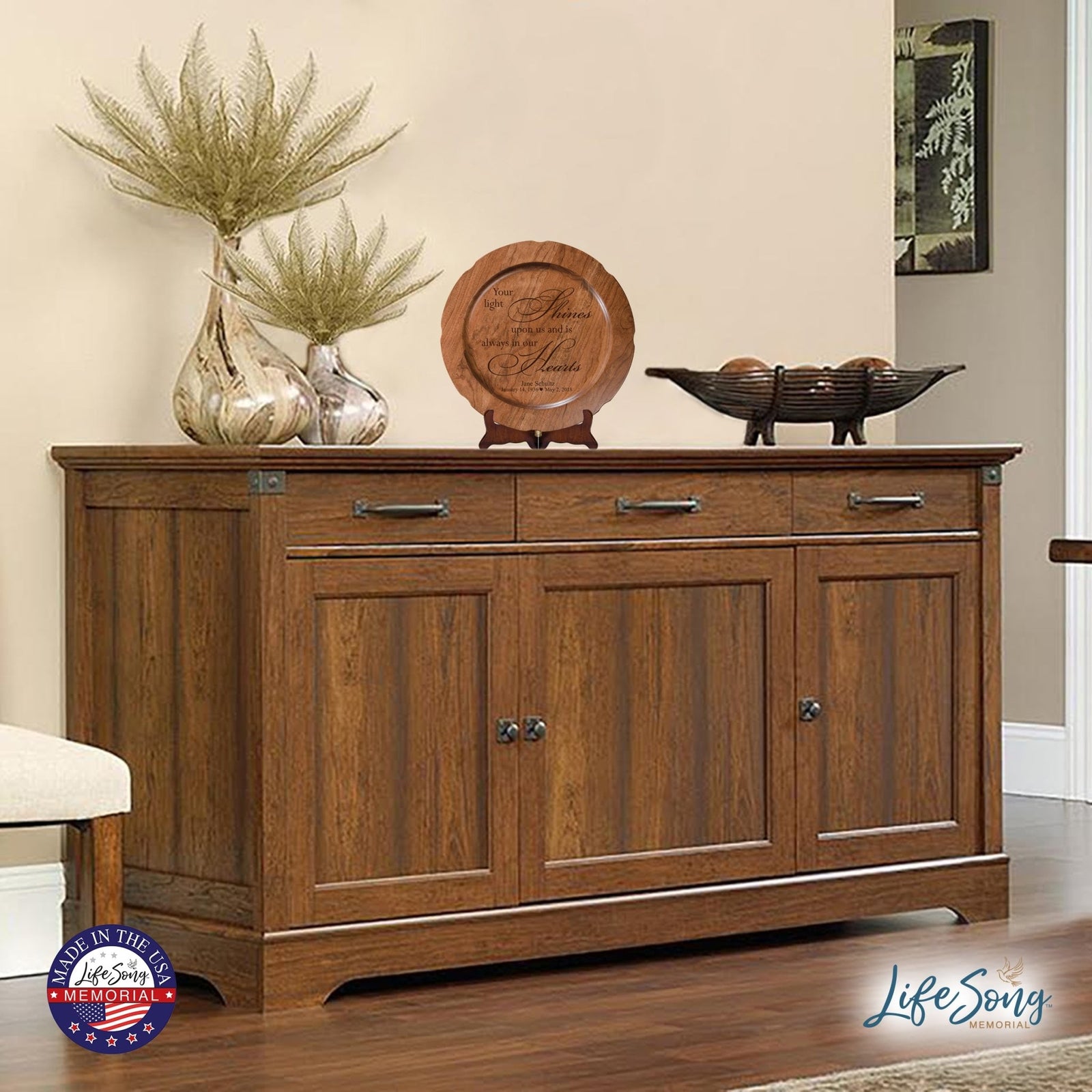 12" Personalized Memorial Wooden Plate - Your Light Shines - LifeSong Milestones