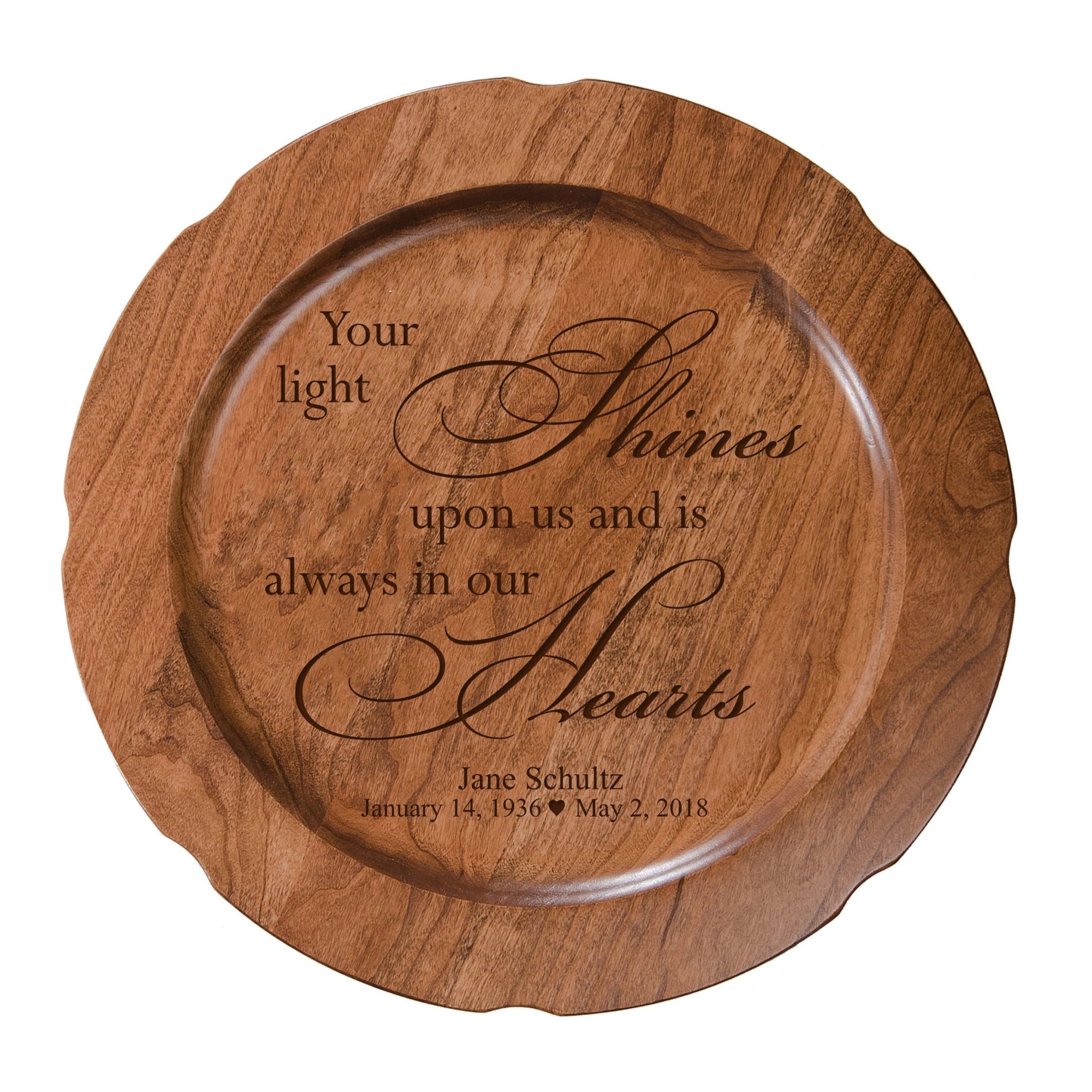 12" Personalized Memorial Wooden Plate - Your Light Shines - LifeSong Milestones
