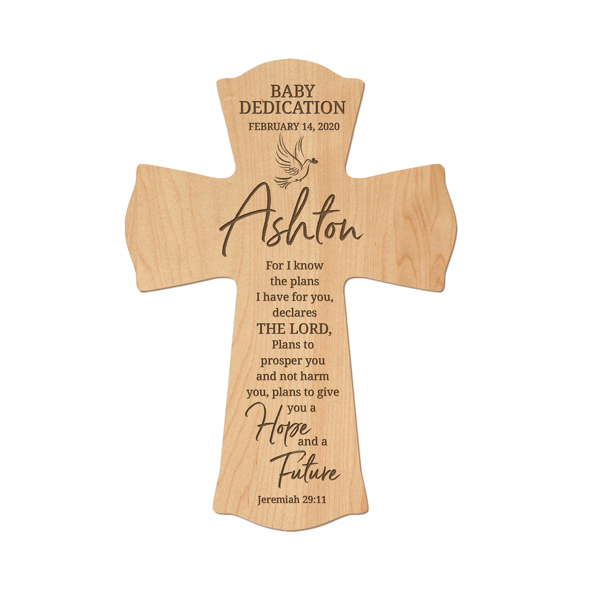 Custom Baby Dedication Wood Wall Cross  - For I Know The Plans - Jeremiah 29:11