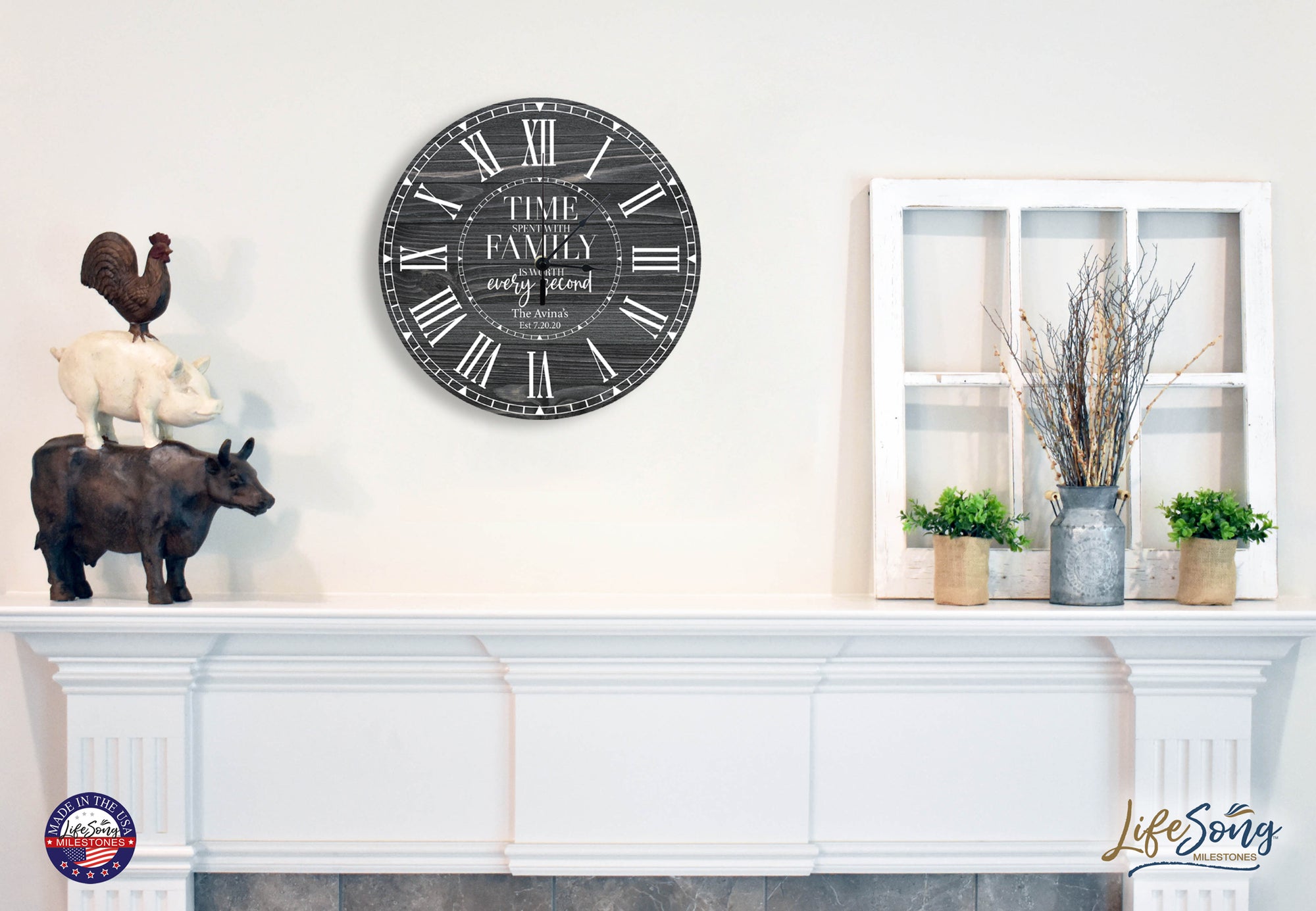 Lifesong Milestones Personalized Inspirational 12” Everyday Home and Family Wall Clock - (The Family). Wooden Decoration for Wedding, Anniversary Gift for Couples, Parents, Him, Her, Husband, Wife.