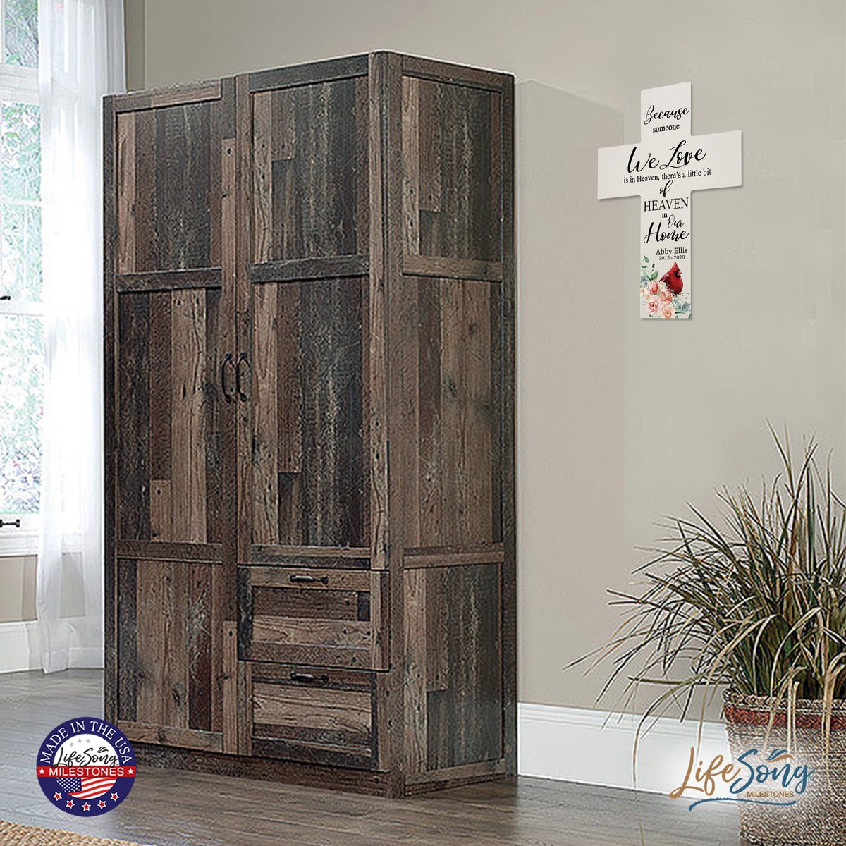 Custom Memorial Wall Cross - Because Someone We Love (Cardinal)