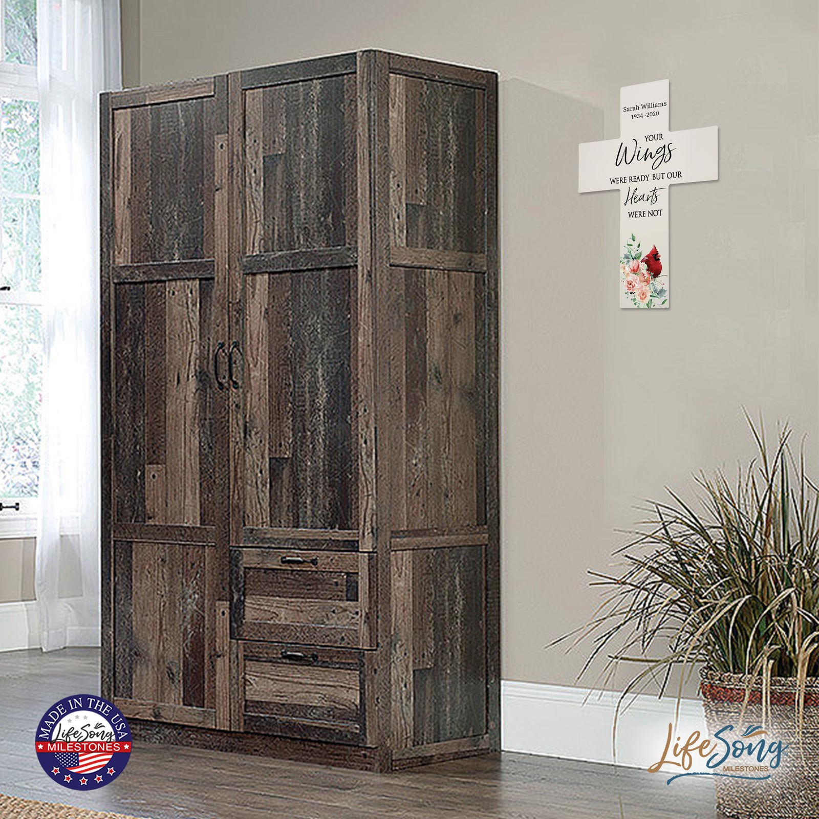 Custom Everyday Memorial Wall Cross 9.25x14 Your Wings Were