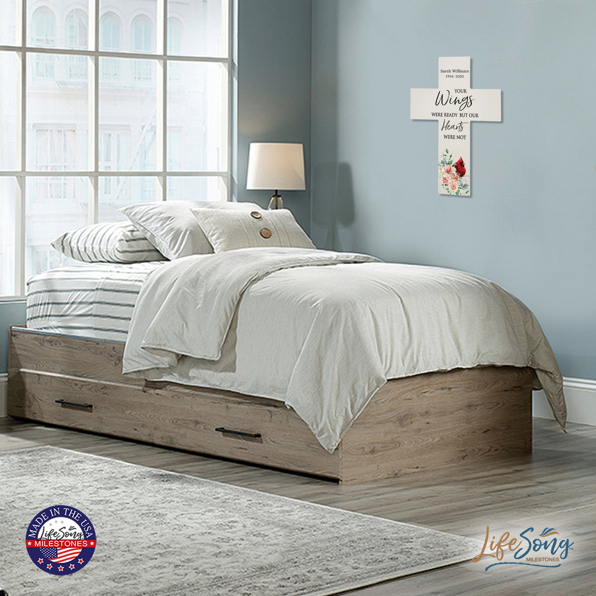 Custom Everyday Memorial Wall Cross 9.25x14 Your Wings Were