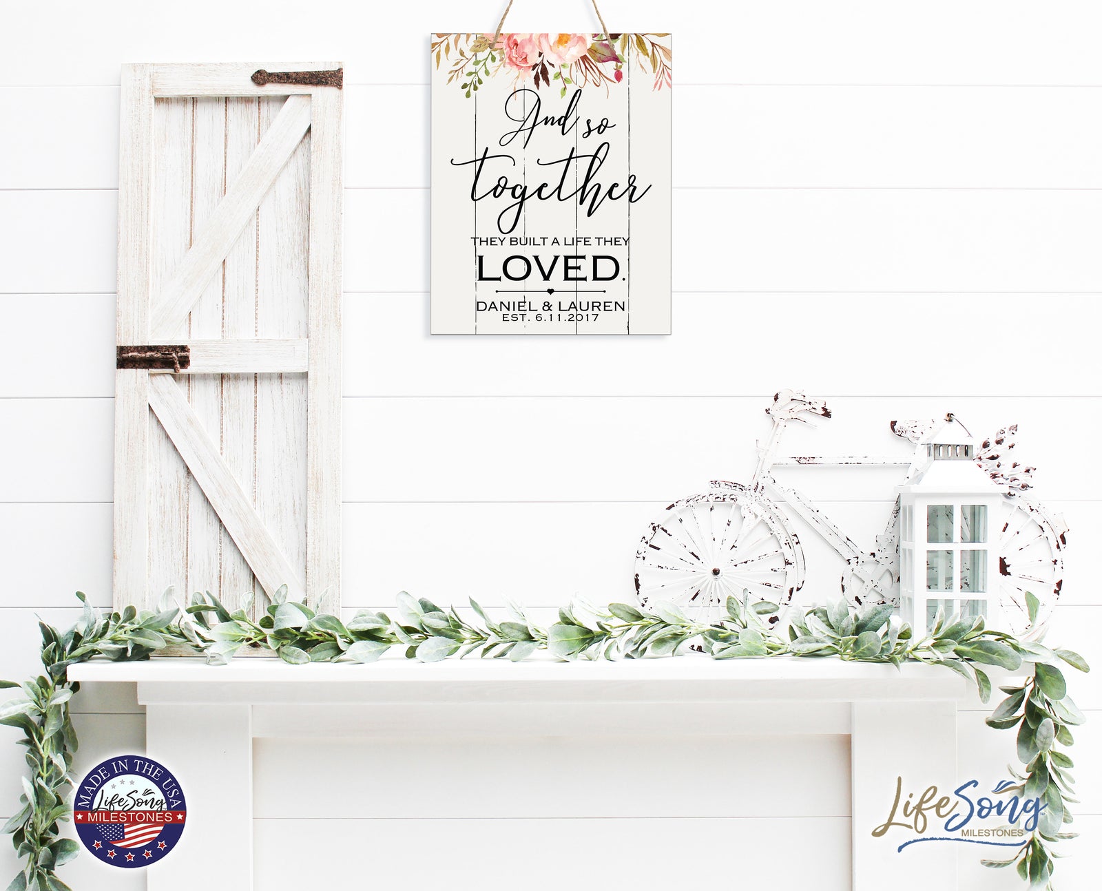 Personalized Modern Wooden Vertical Wall Hanging Rope Sign 12x15 - Home - LifeSong Milestones