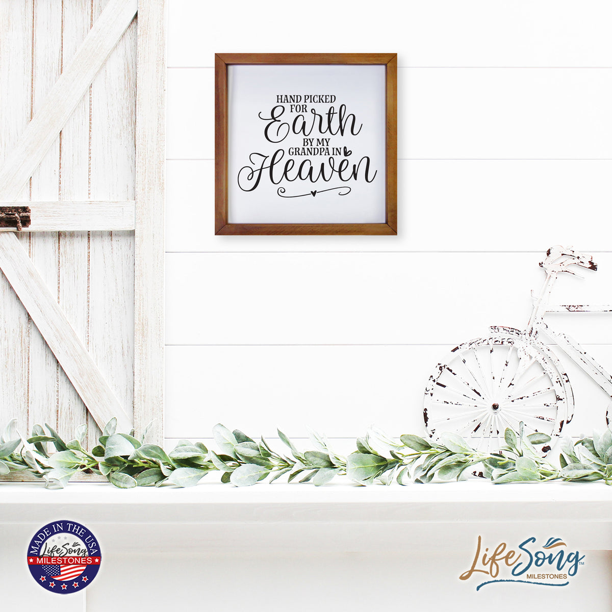 LifeSong Milestones Inspiring Modern Framed Shadow Box 7x7in - Hand Picked For Earth By My Grandpa. Wall Decor Decorative Accents For Walls Ready to Hang for Home Living Room, Bedroom, Kitchen, Dining Room, and Entryways Decorations.