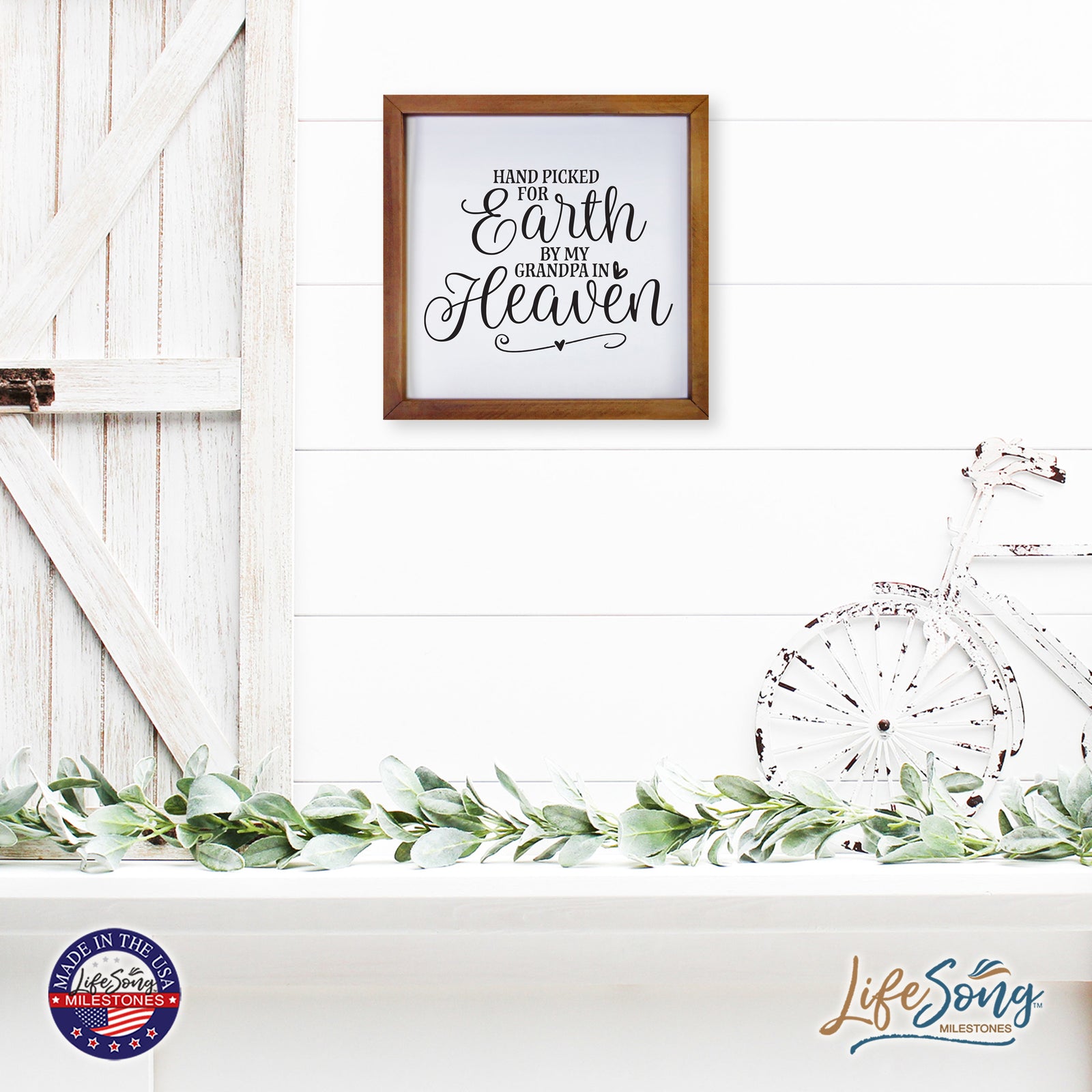 LifeSong Milestones Inspiring Modern Framed Shadow Box 7x7in - Hand Picked For Earth By My Grandpa. Wall Decor Decorative Accents For Walls Ready to Hang for Home Living Room, Bedroom, Kitchen, Dining Room, and Entryways Decorations.