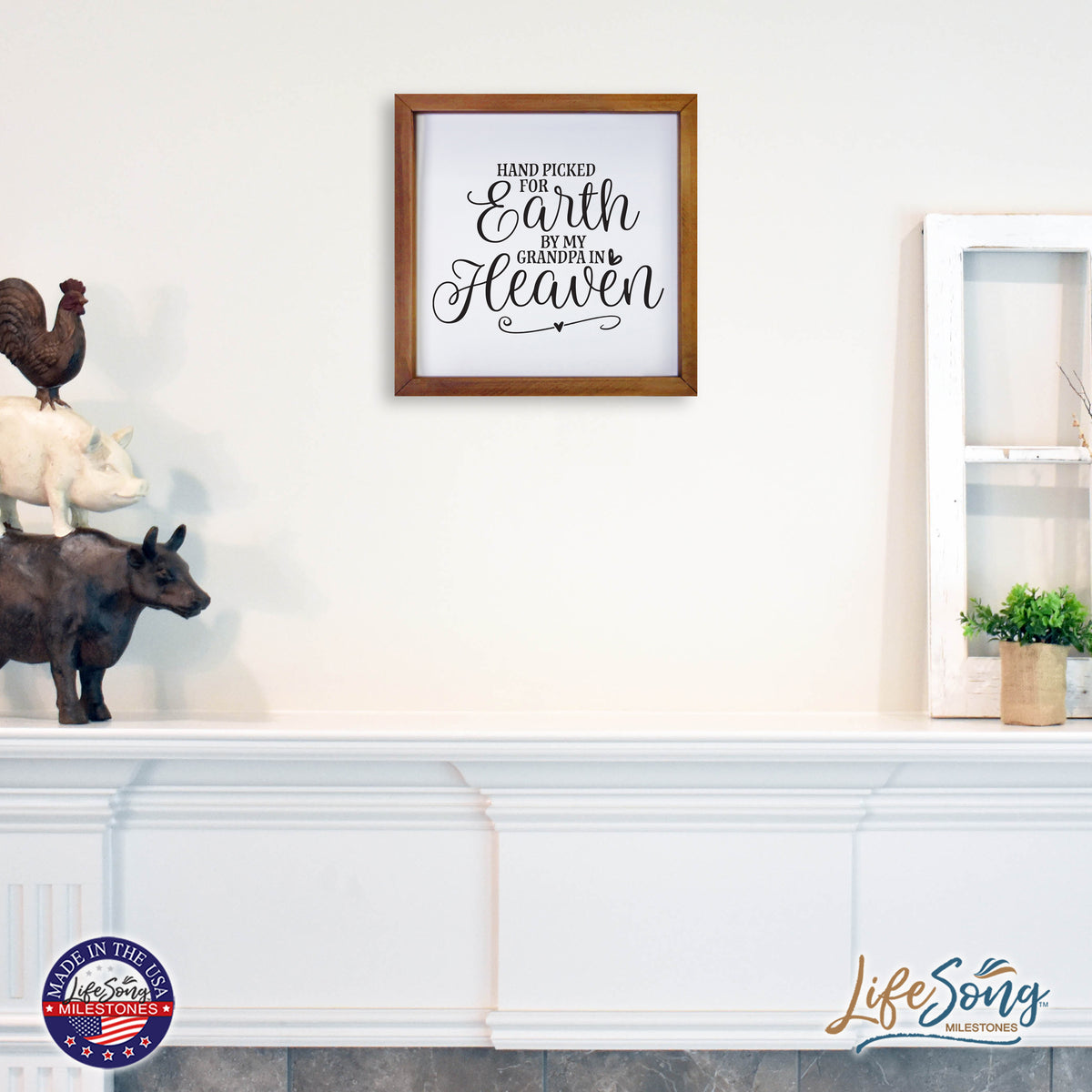 LifeSong Milestones Inspiring Modern Framed Shadow Box 7x7in - Hand Picked For Earth By My Grandpa. Wall Decor Decorative Accents For Walls Ready to Hang for Home Living Room, Bedroom, Kitchen, Dining Room, and Entryways Decorations.