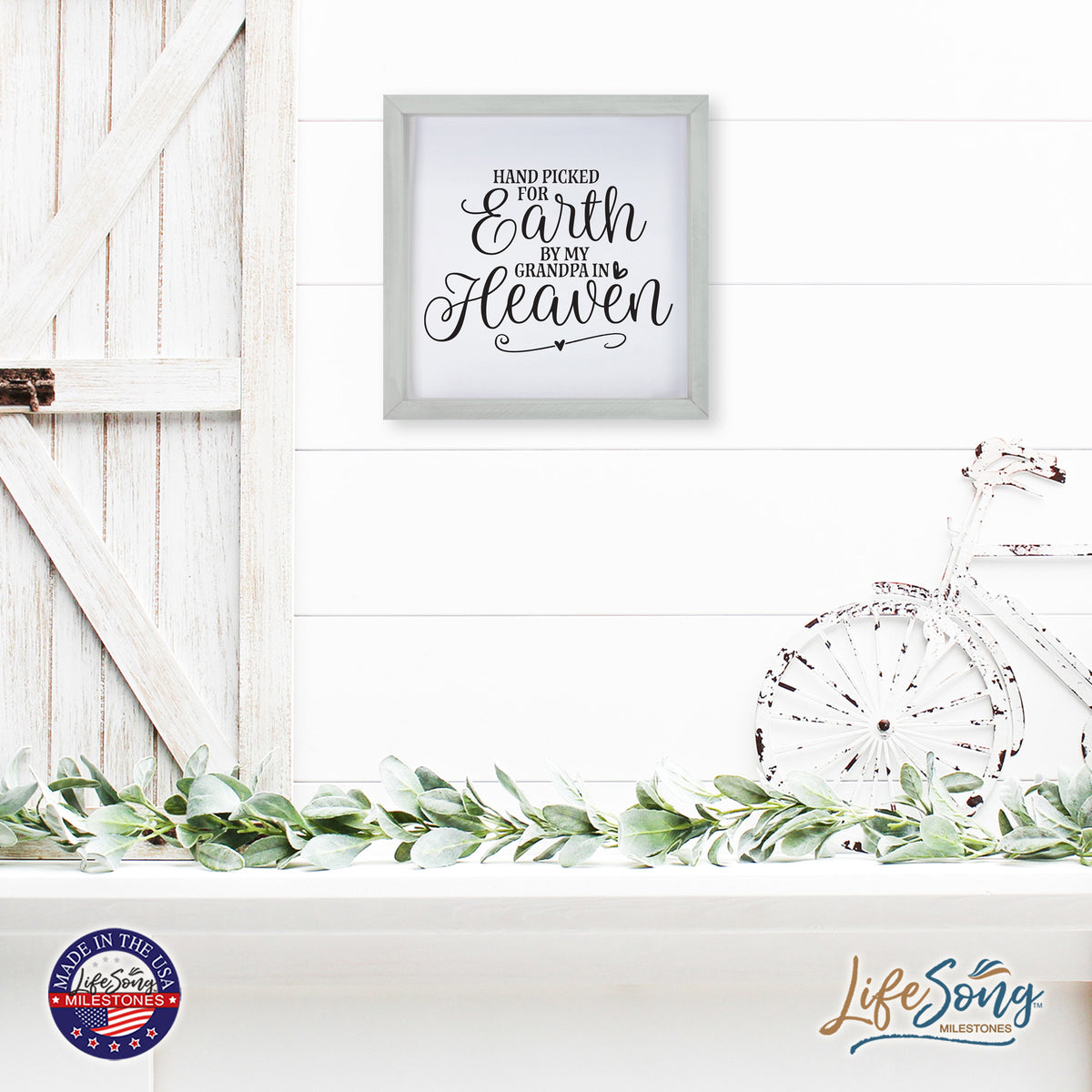 LifeSong Milestones Inspiring Modern Framed Shadow Box 7x7in - Hand Picked For Earth By My Grandpa. Wall Decor Decorative Accents For Walls Ready to Hang for Home Living Room, Bedroom, Kitchen, Dining Room, and Entryways Decorations.