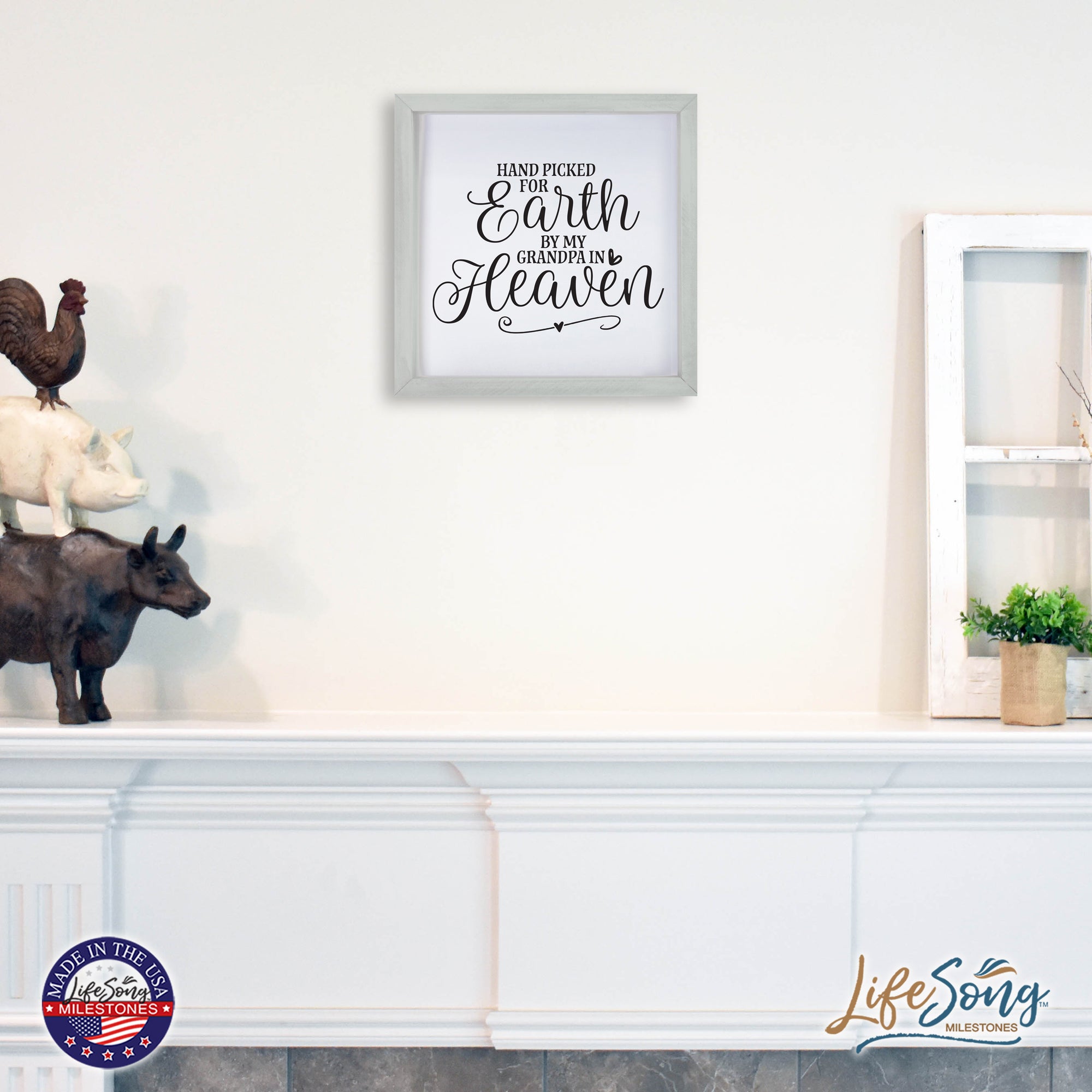 LifeSong Milestones Inspiring Modern Framed Shadow Box 7x7in - Hand Picked For Earth By My Grandpa. Wall Decor Decorative Accents For Walls Ready to Hang for Home Living Room, Bedroom, Kitchen, Dining Room, and Entryways Decorations.