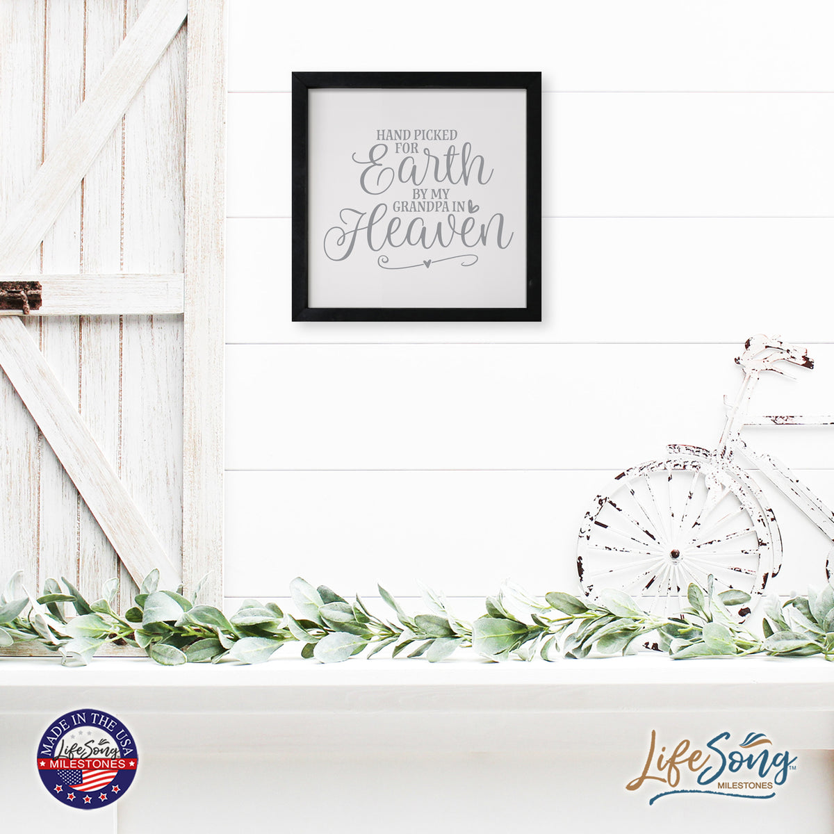 LifeSong Milestones Inspiring Modern Framed Shadow Box 7x7in - Hand Picked For Earth By My Grandpa. Wall Decor Decorative Accents For Walls Ready to Hang for Home Living Room, Bedroom, Kitchen, Dining Room, and Entryways Decorations.