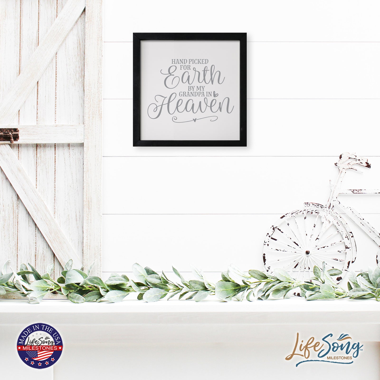 LifeSong Milestones Inspiring Modern Framed Shadow Box 7x7in - Hand Picked For Earth By My Grandpa. Wall Decor Decorative Accents For Walls Ready to Hang for Home Living Room, Bedroom, Kitchen, Dining Room, and Entryways Decorations.