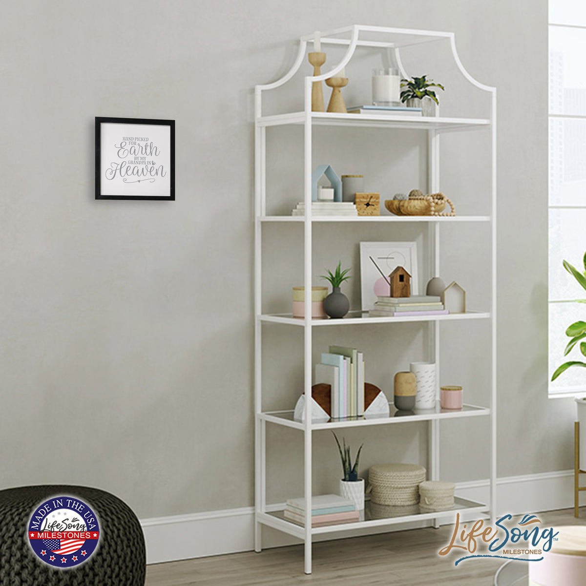 LifeSong Milestones Inspiring Modern Framed Shadow Box 7x7in - Hand Picked For Earth By My Grandpa. Wall Decor Decorative Accents For Walls Ready to Hang for Home Living Room, Bedroom, Kitchen, Dining Room, and Entryways Decorations.