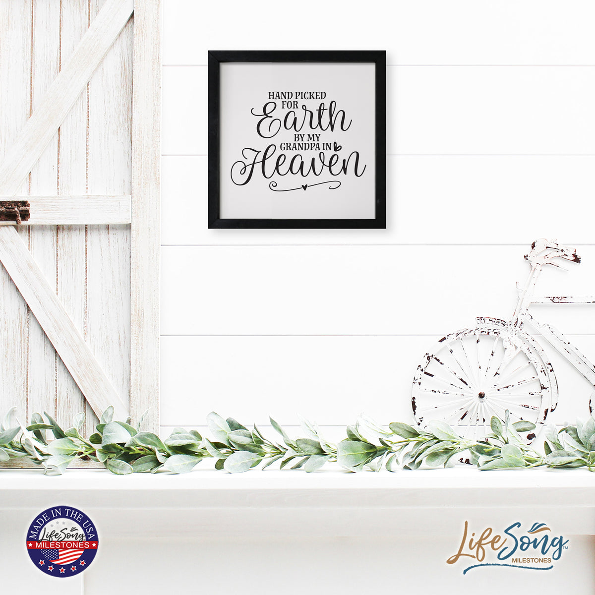 LifeSong Milestones Inspiring Modern Framed Shadow Box 7x7in - Hand Picked For Earth By My Grandpa. Wall Decor Decorative Accents For Walls Ready to Hang for Home Living Room, Bedroom, Kitchen, Dining Room, and Entryways Decorations.
