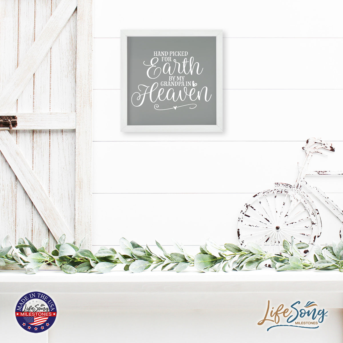 LifeSong Milestones Inspiring Modern Framed Shadow Box 7x7in - Hand Picked For Earth By My Grandpa. Wall Decor Decorative Accents For Walls Ready to Hang for Home Living Room, Bedroom, Kitchen, Dining Room, and Entryways Decorations.