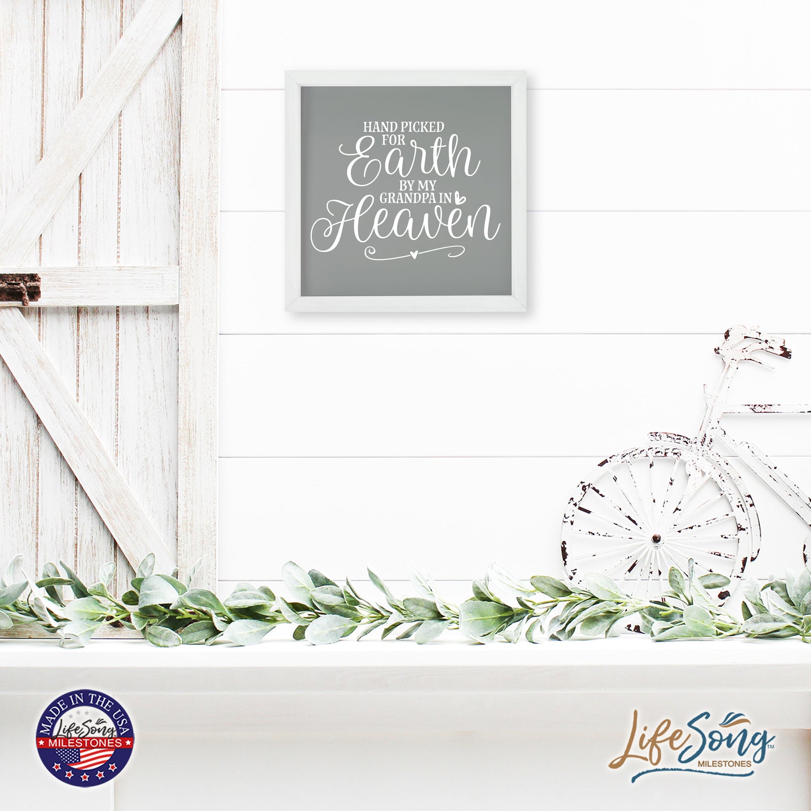 LifeSong Milestones Inspiring Modern Framed Shadow Box 7x7in - Hand Picked For Earth By My Grandpa. Wall Decor Decorative Accents For Walls Ready to Hang for Home Living Room, Bedroom, Kitchen, Dining Room, and Entryways Decorations.