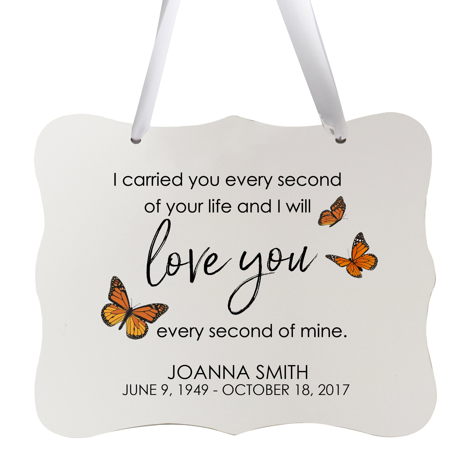Custom Wooden Memorial 6x8 Ribbon Wall Sign Hanging Decor for Loss of Loved One I Carried You (butterflies)