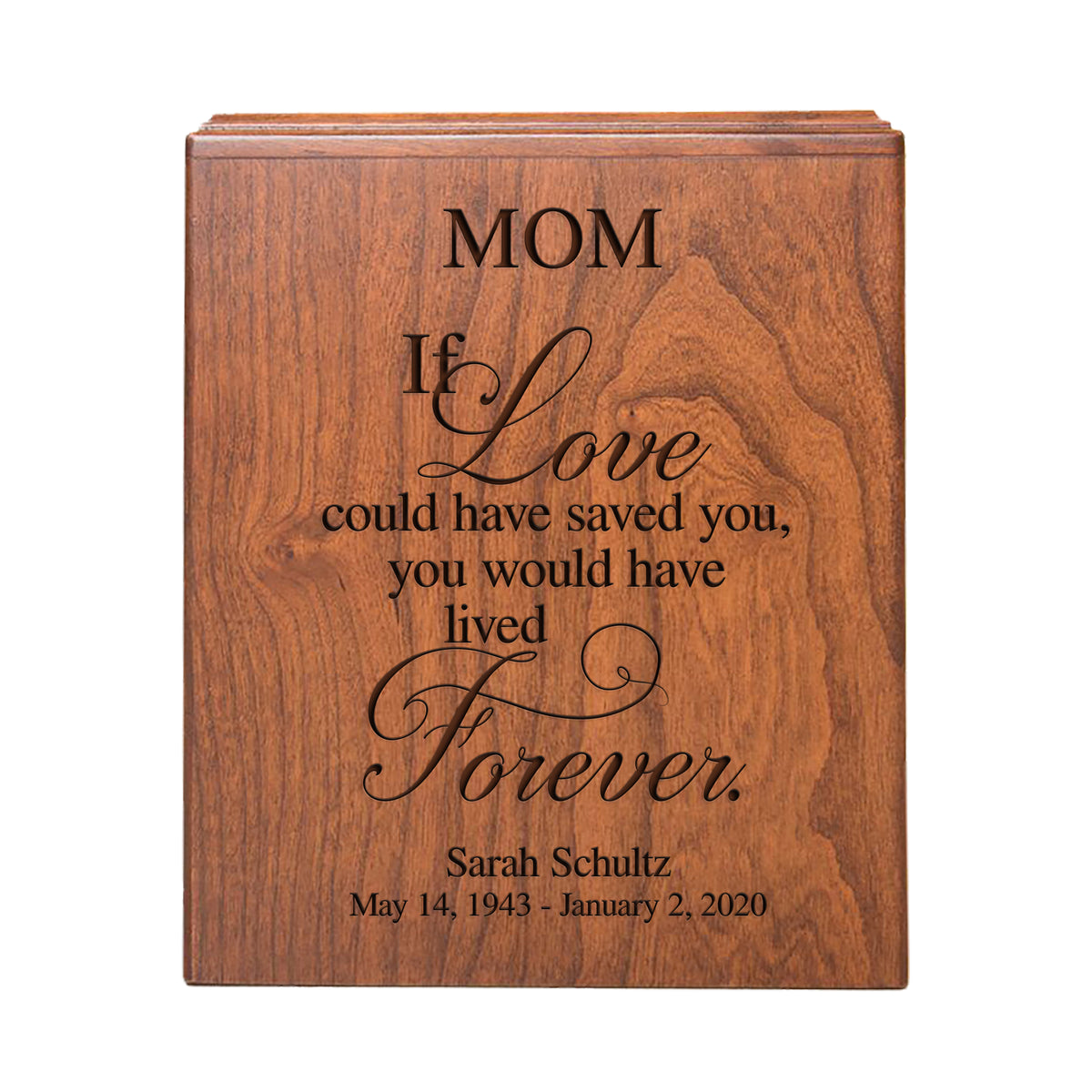 Handcrafted Engraved Cremation Urn for Mom