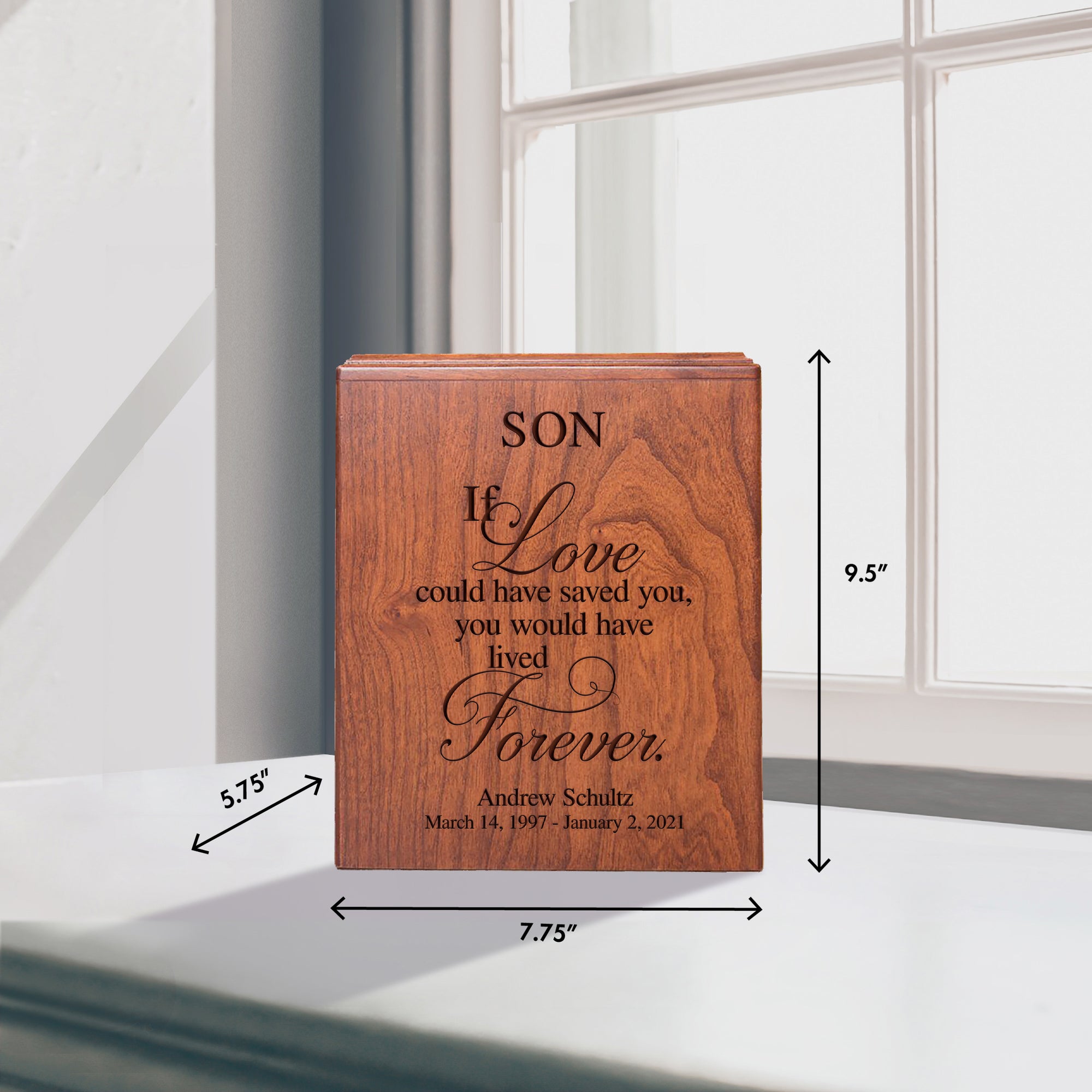 Custom Medium Wooden Cremation Urn Box for Human Ashes holds 280 cu in If Love Could